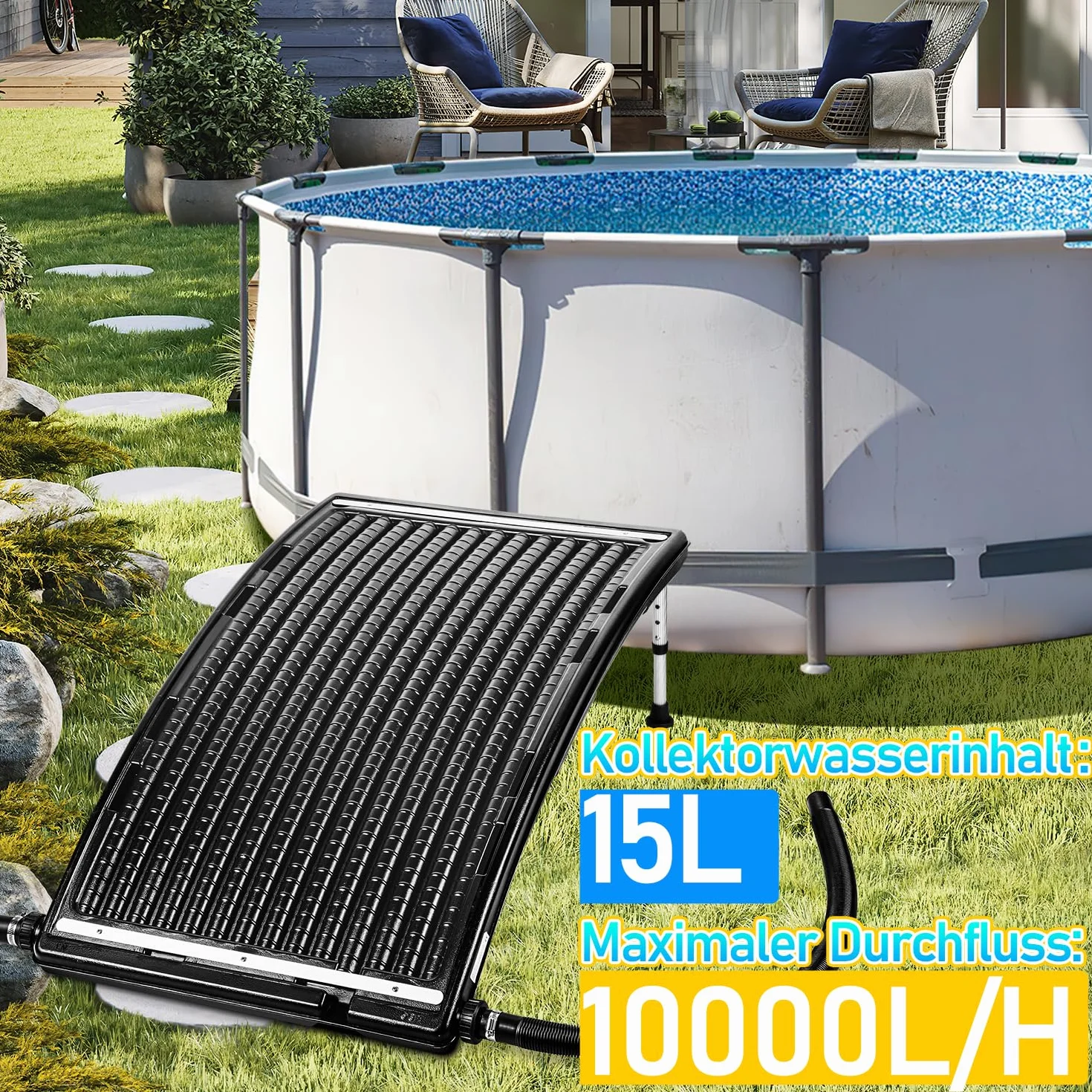 Jopassy Chauffage Solaire de Piscine 10000 l/h 113x69x35 cm Raccordement 32-40 mm