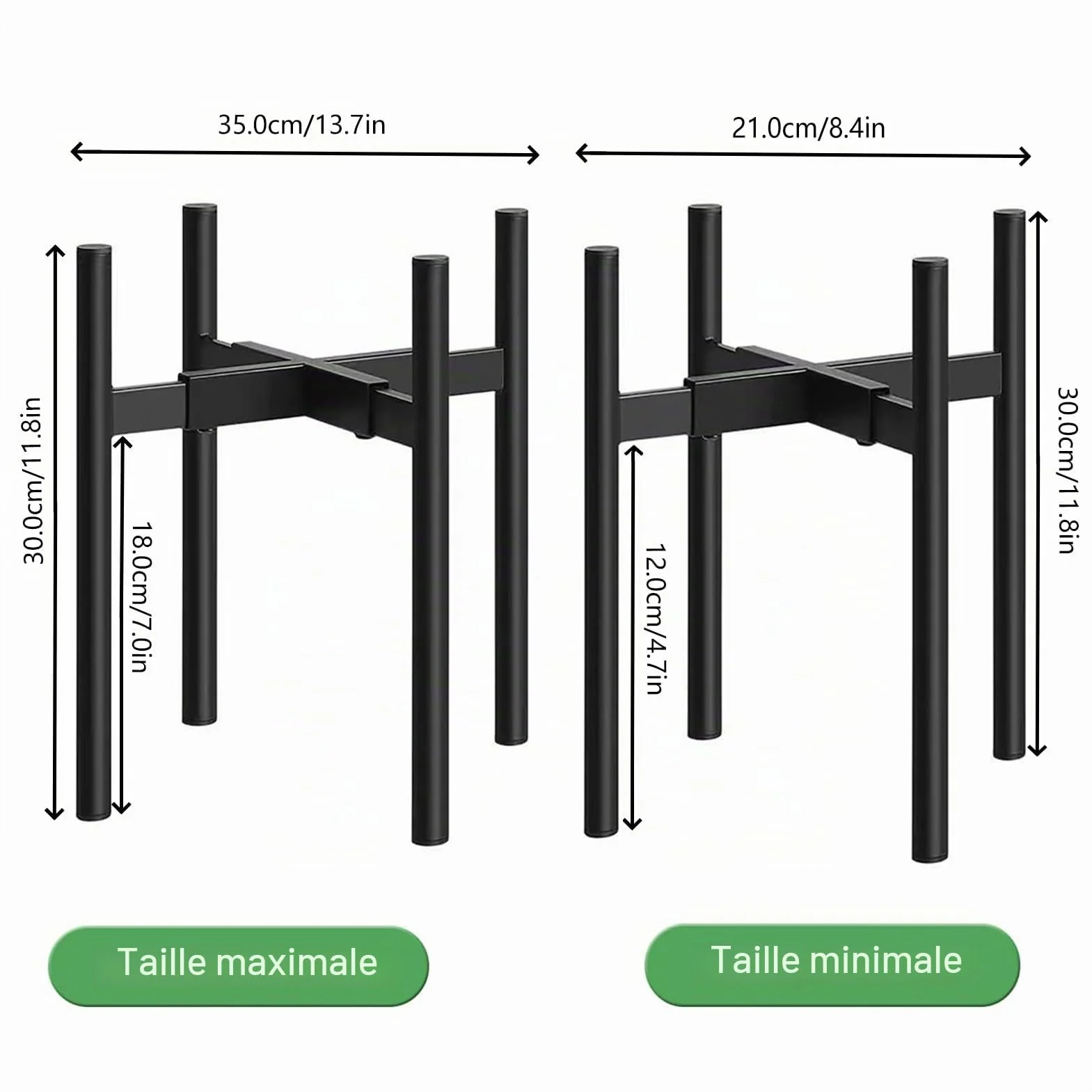 Support Plantes Intérieur Réglable 24-36 cm Noir Porte Métal Universel Pots 20-30 cm