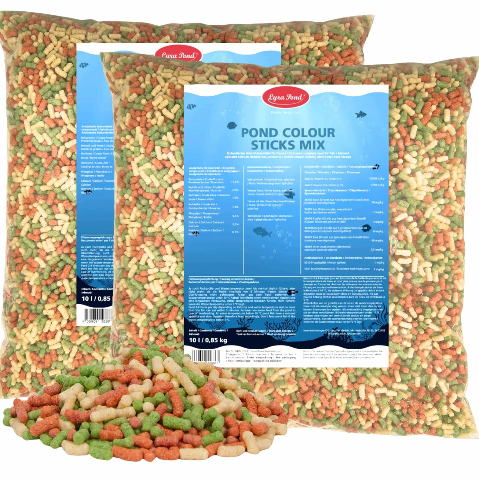 Lyra Pond Colour Sticks Mix 2 x 10 L Aliment pour Poissons Multicolore à la Spiruline