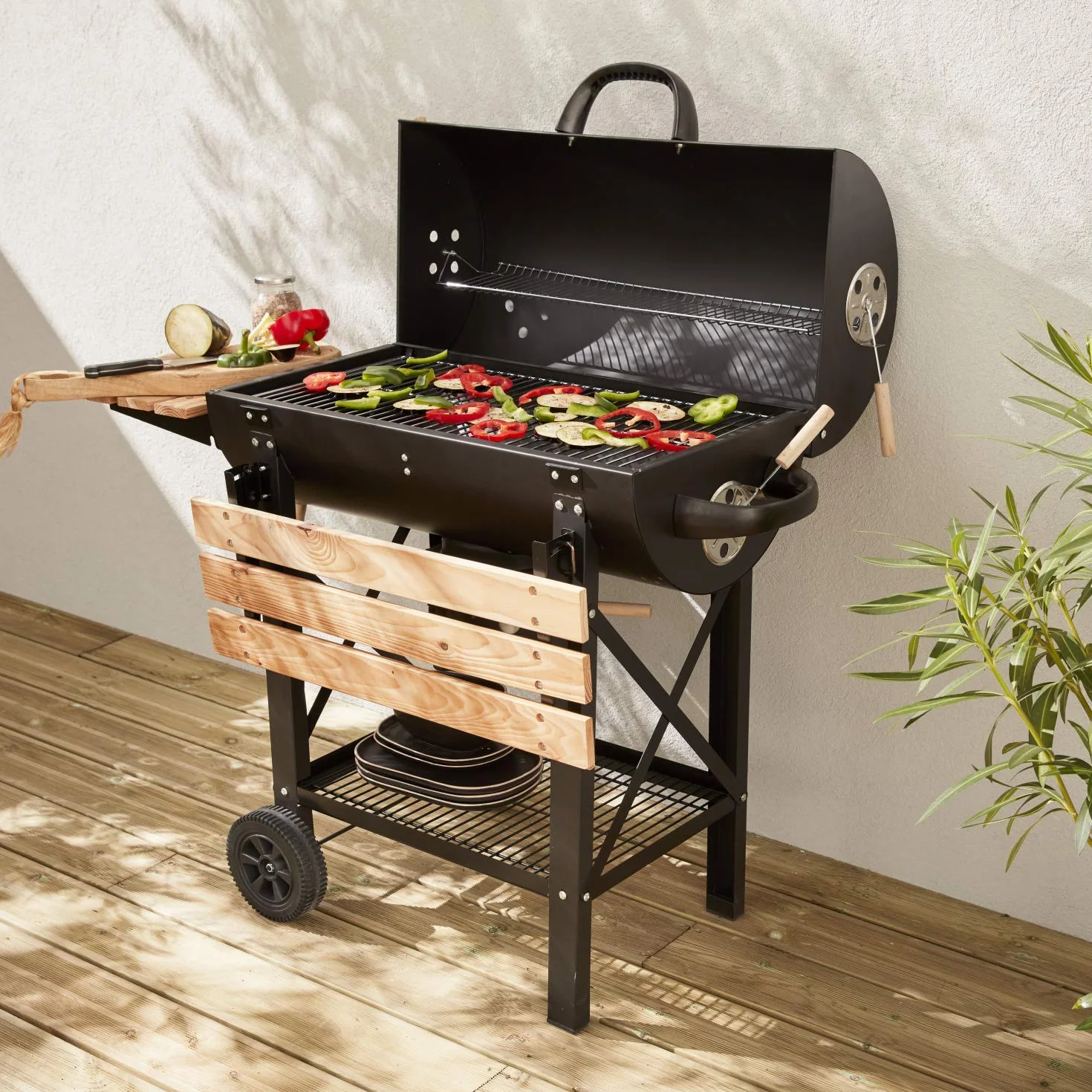 Alice's Garden Barbecue américain charbon de bois Serge noir Smoker avec aérateurs récupérateur de cendres fumoir