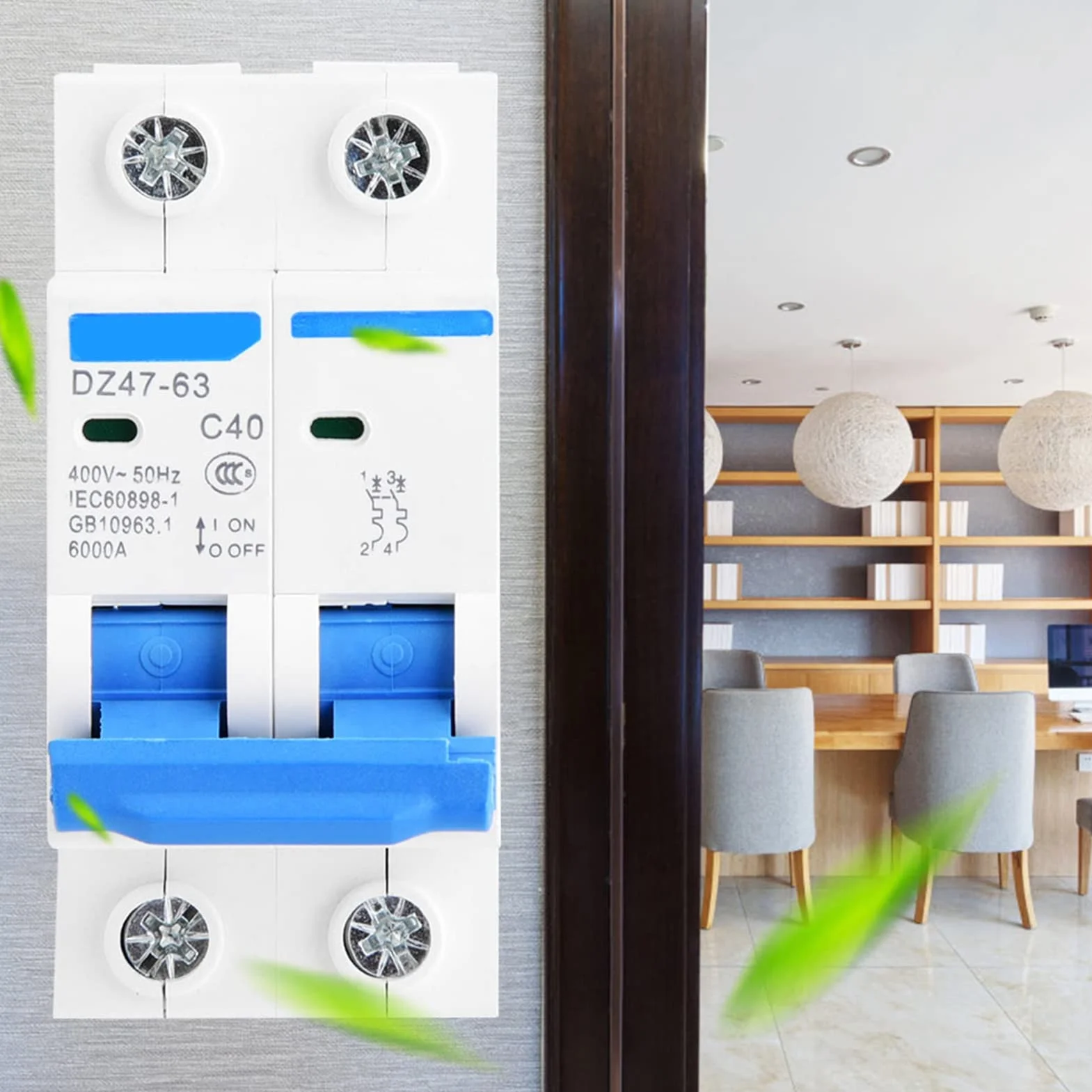 Disjoncteur Miniature AC 400V 2P Din Rail Mount Accueil Protection Contre Les Surcharges Commutateur D'air Pour Les Lignes de Distribution D'éclairage RéSidentiel Système Solaire PV(40A)