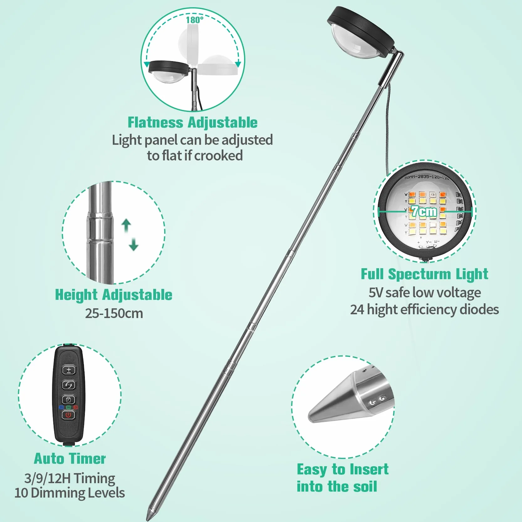 Idealife Lampe de Croissance LED Plein Spectre avec Lentille Optique, PPFD Élevé, 10 Niveaux, Hauteur Réglable
