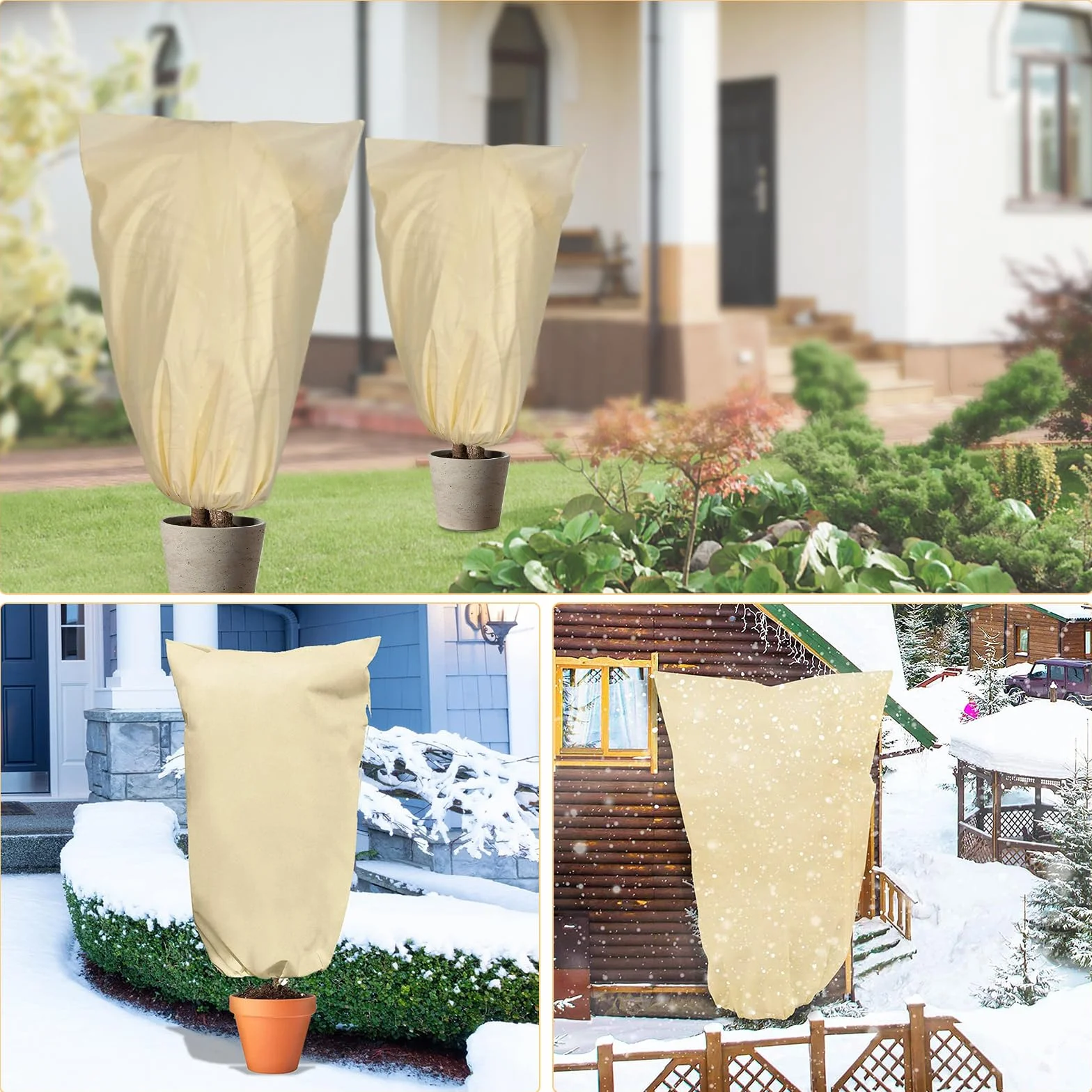 Housse Hivernage Plante Exterieur 120x180cm 80g/m² avec Fermeture éclair Réutilisable Beige