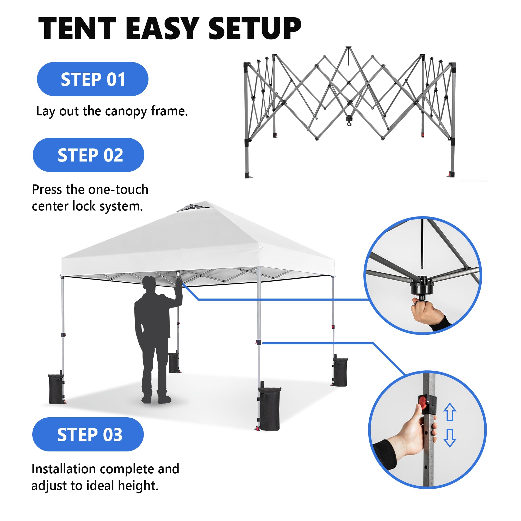 10x10ft Effortless Pop-Up Canopy with Rolling Bag