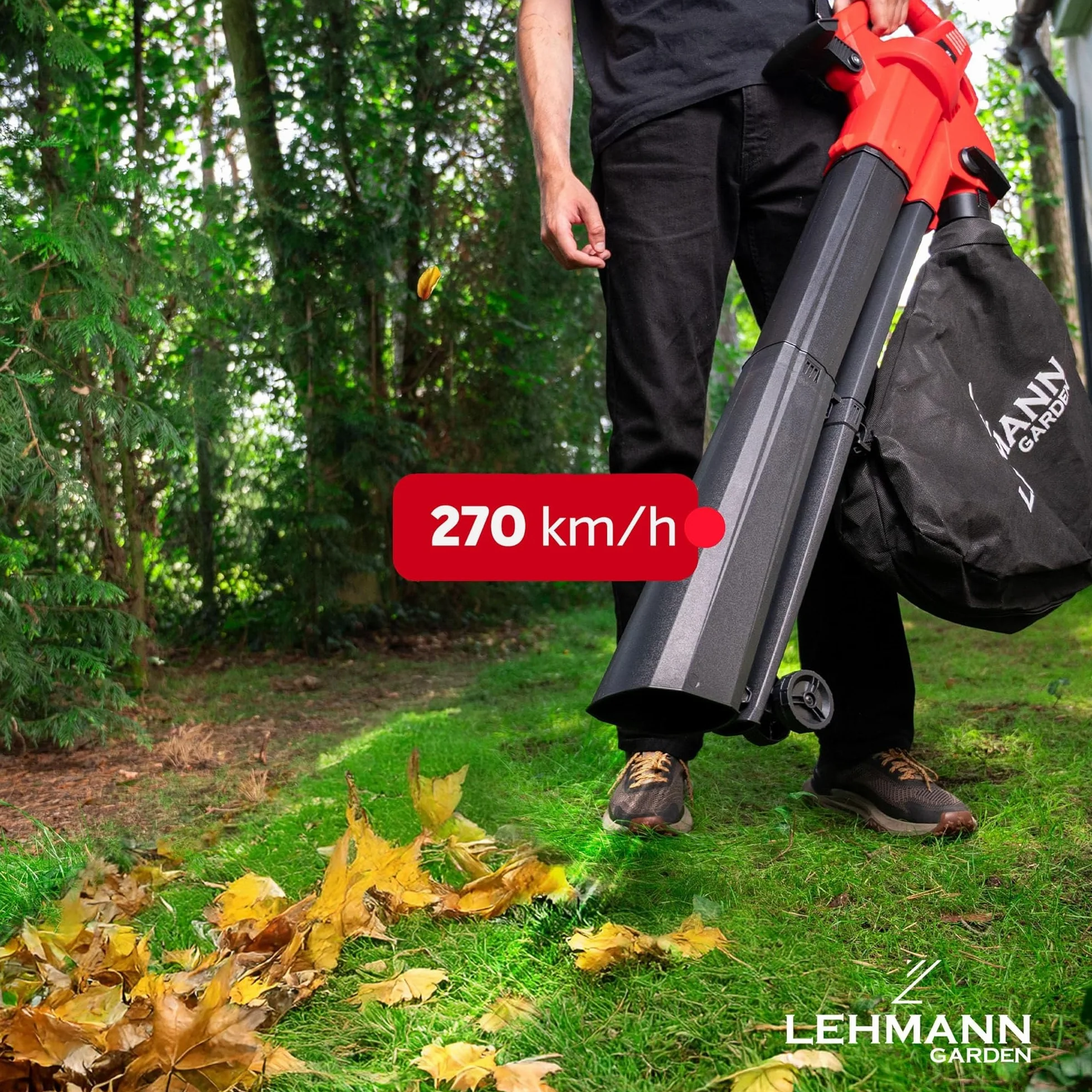 Lehmann 3 en 1 Souffleur de Feuilles Électrique, Aspirateur Broyeur 3500W, 270km/h, 15000 TR/Min, Sac 40L