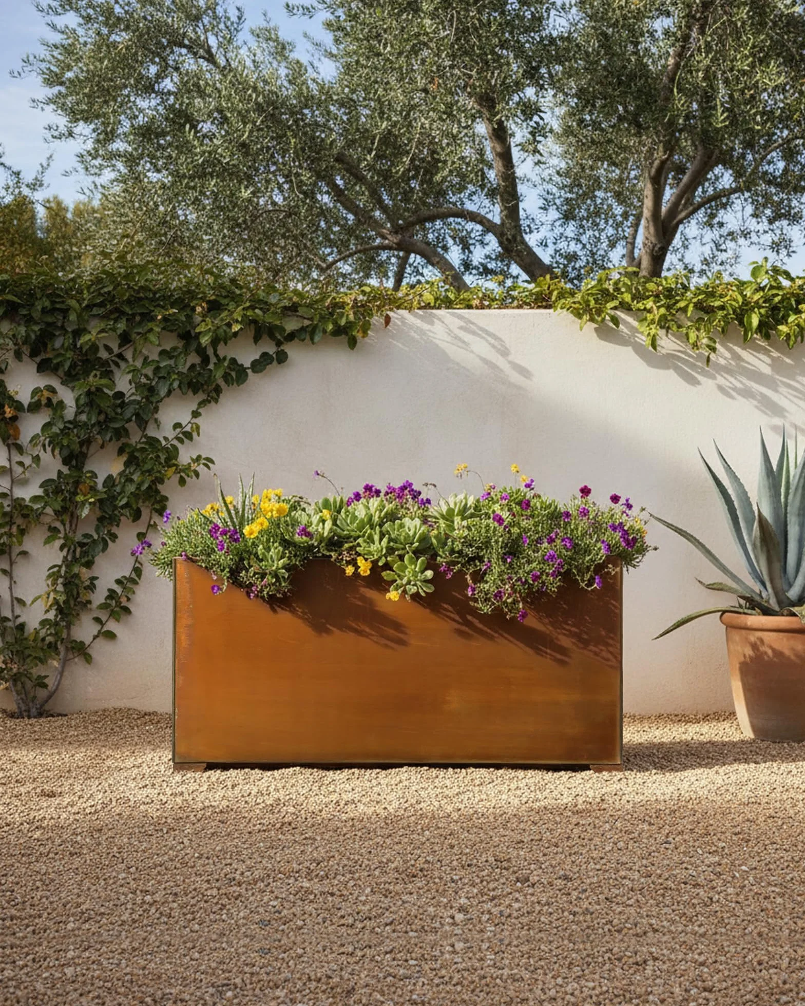 onlyfire Jardinière en Acier Corten 81,5 x 25,2 x 40,6 cm Bac à Fleurs Rectangulaire pour Jardin