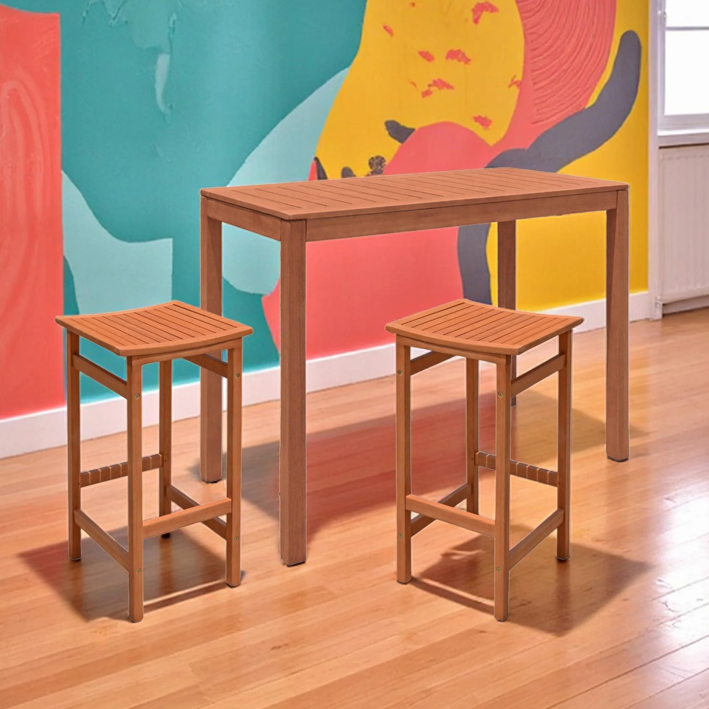 Table haute de jardin en eucalyptus huilé 120x60 cm Charge maximale 25 kg Bois massif FSC Marron