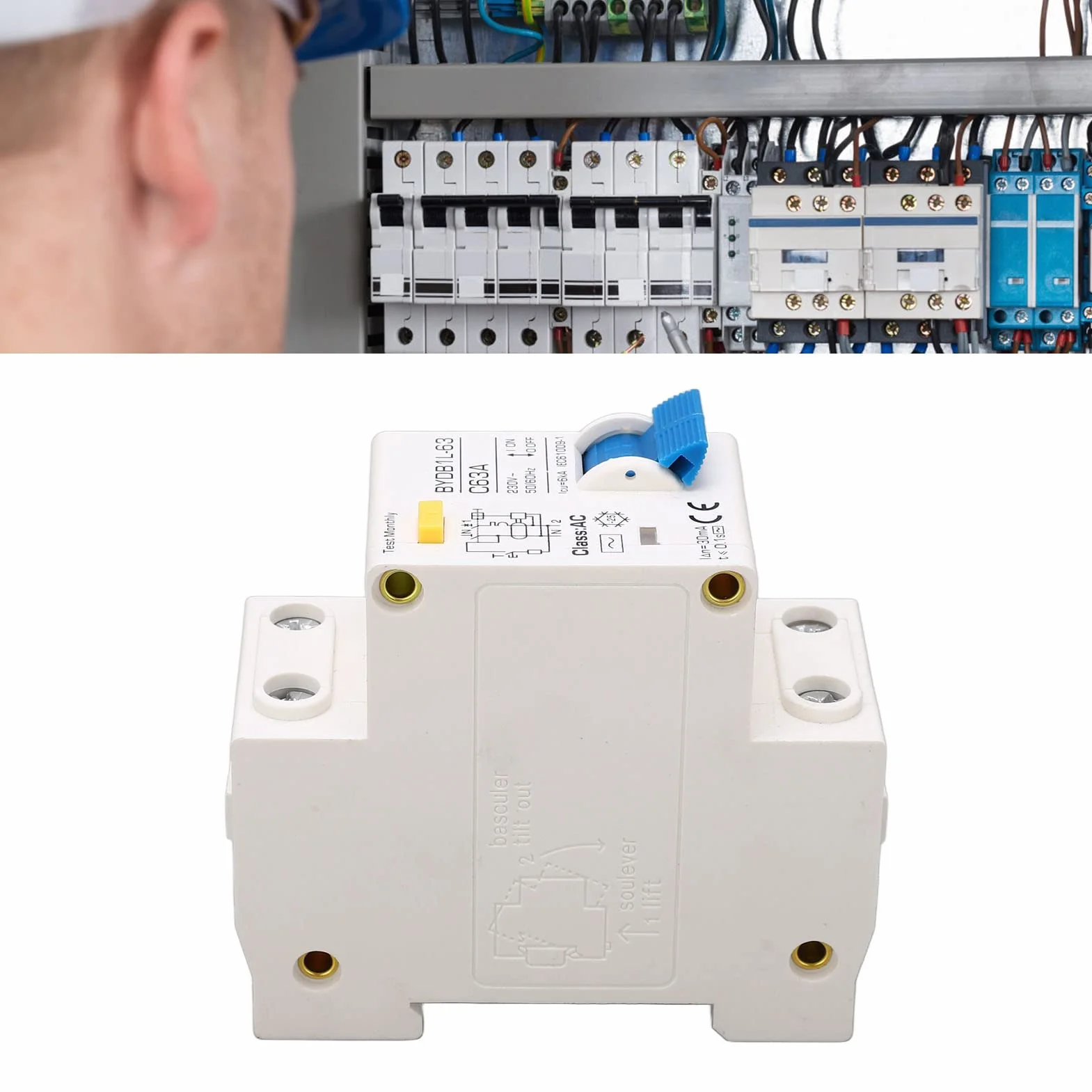 Disjoncteur Miniature 230V, AC Type 30mA C63A 1P N Disjoncteur à Courant Résiduel, Protecteur de Fuite Protection Contre les Surcharges Commutateur D'air pour Lignes de Distribution D'éclairage