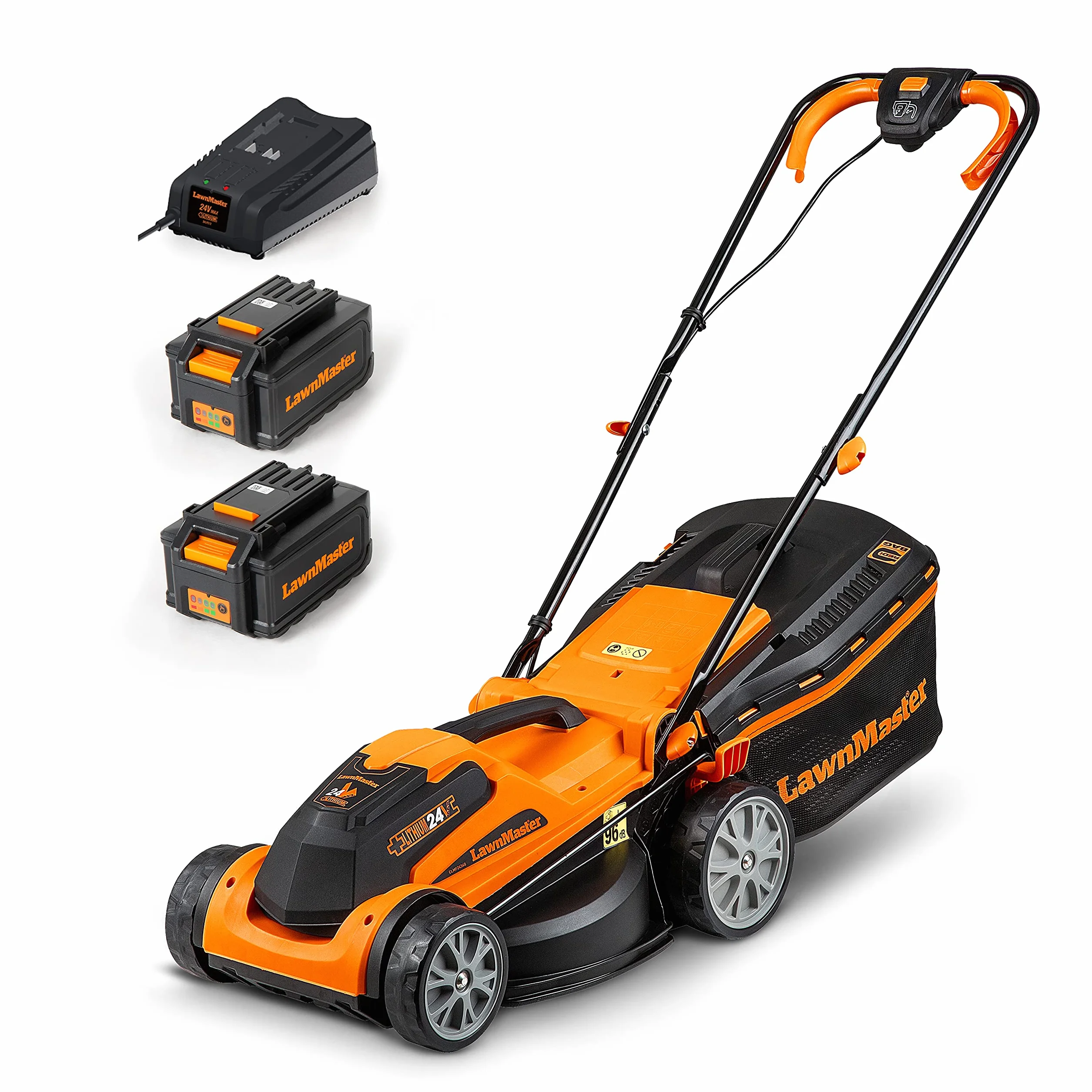 LawnMaster CLMF2434G Tondeuse à Gazon sans Fil 24V Max 34cm 2x4.0Ah Batterie