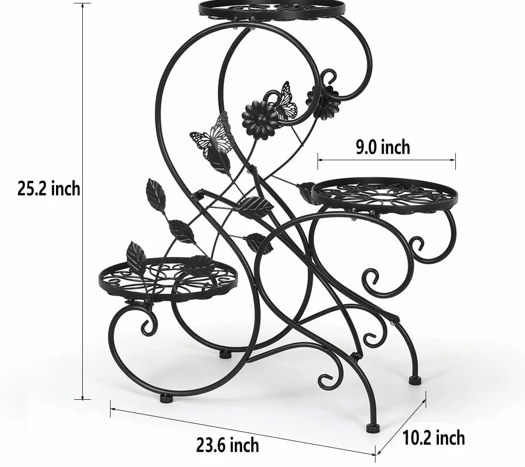HLC-Noir Porte Pot 3 Etagere Support Jardin en Metal Fer