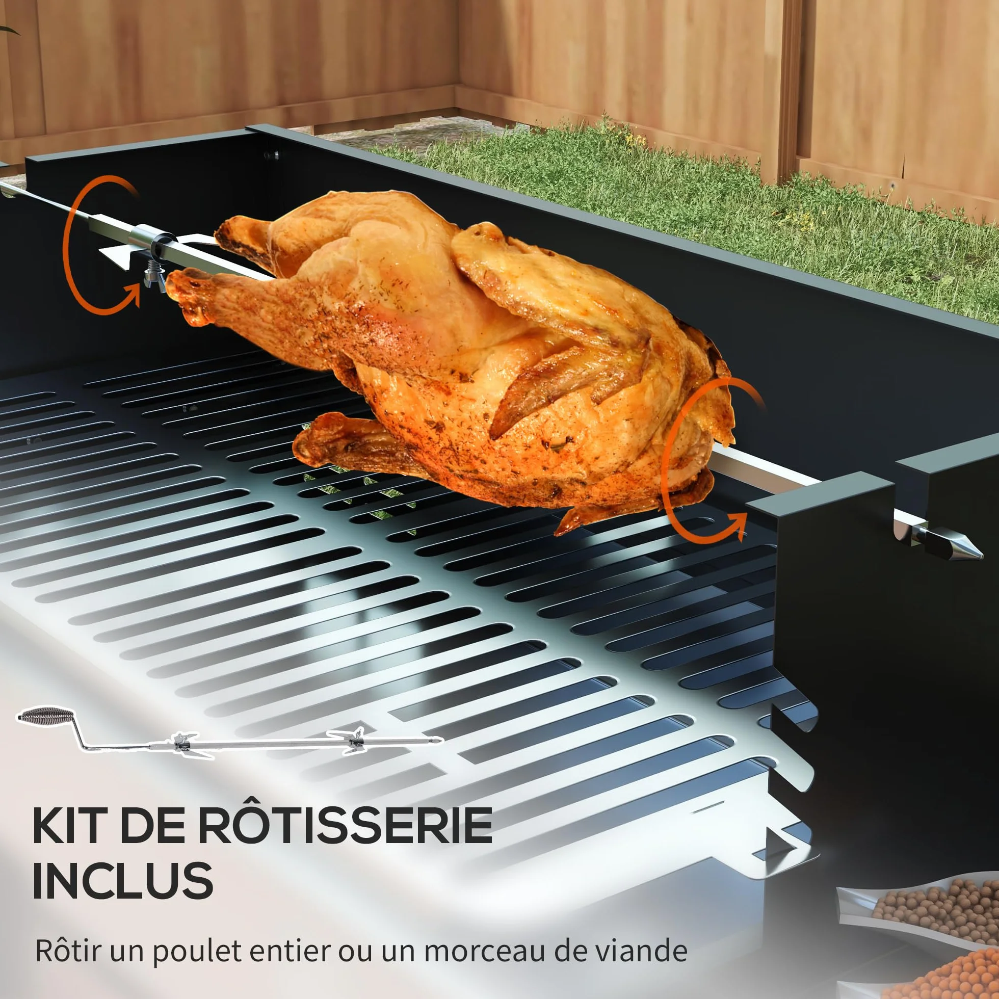 Outsunny Barbecue Charbon de Bois BBQ Grille 3 Niveaux Étagères Latérales Pliables Acier Inoxydable Pare-Vent Amovible 118x32x90 cm Noir