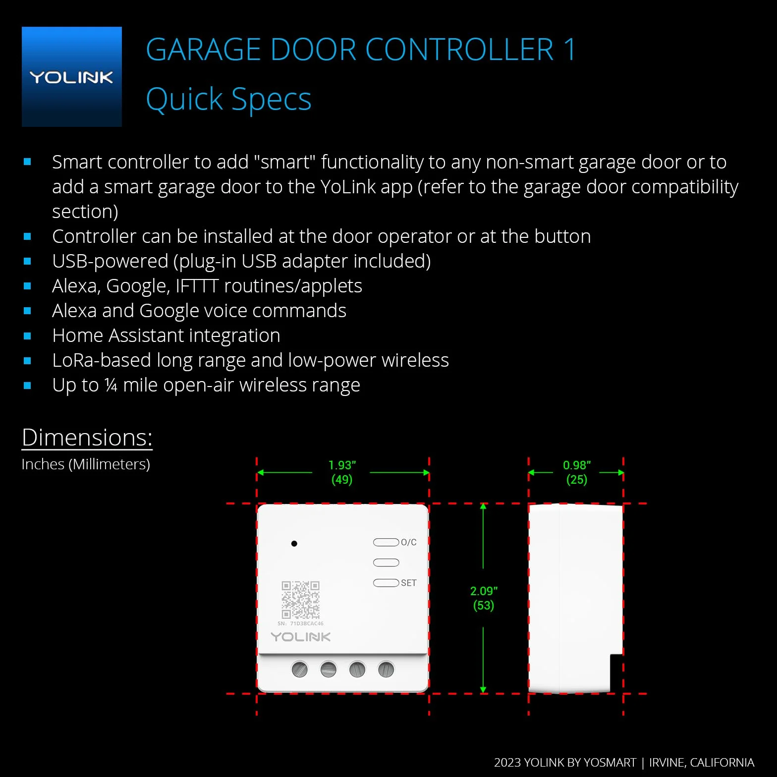 YoLink Garage Door Controller and Wireless Sensor - Remote Control Existing Garage Door Opener, 1/4 Mile World's Longest R.