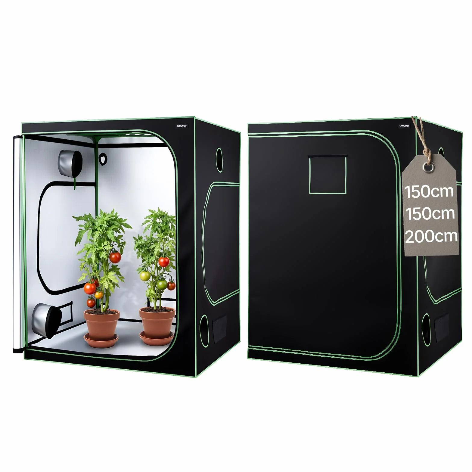VEVOR Chambre de Culture 150x150x200 cm Tente de Culture Plantes d'Intérieur LED Spectre Complet Mylar 600D