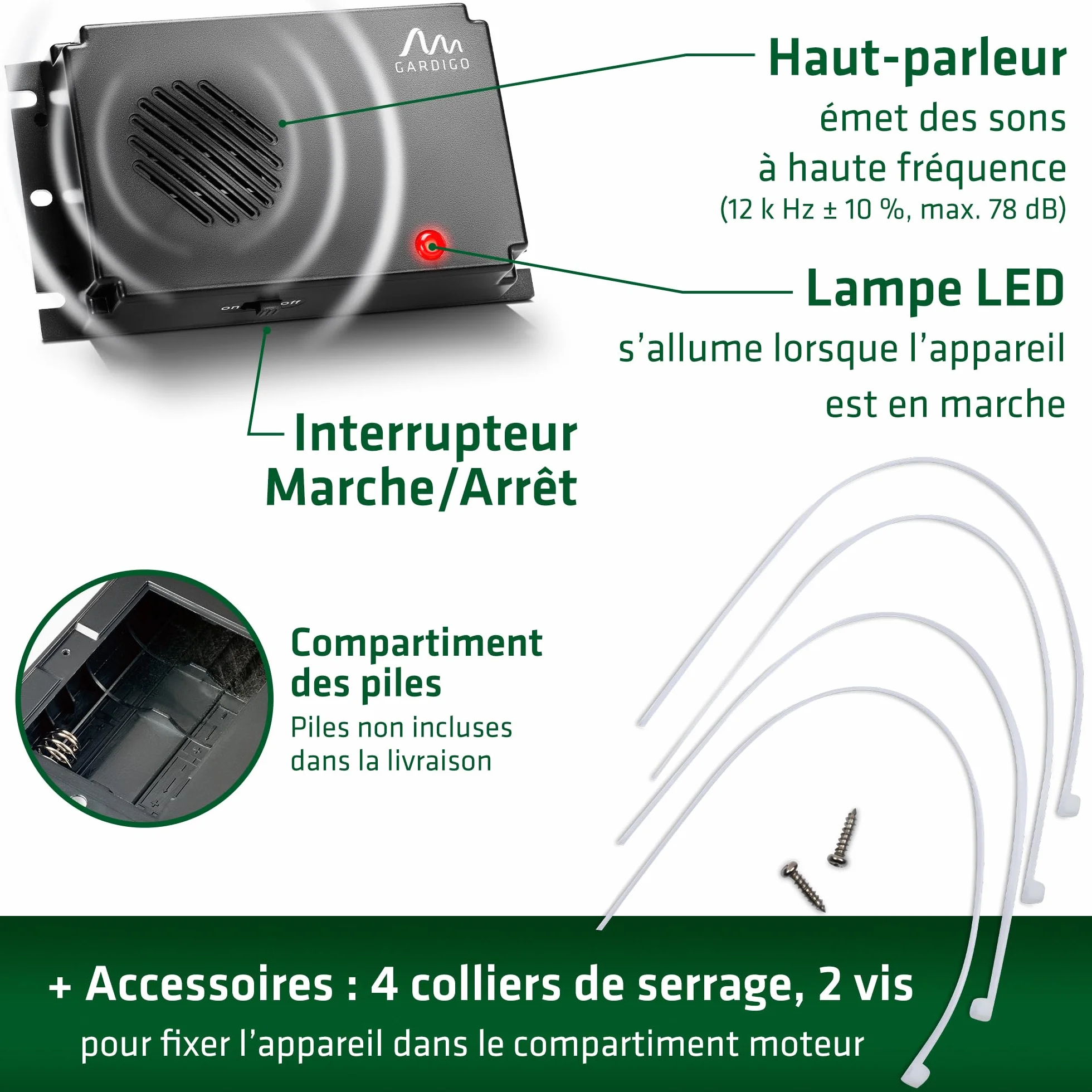 GARDIGO® Répulsif Anti Fouines Ultrason Repeller Anti-Martres Souris Ratons Laveurs Rongeurs