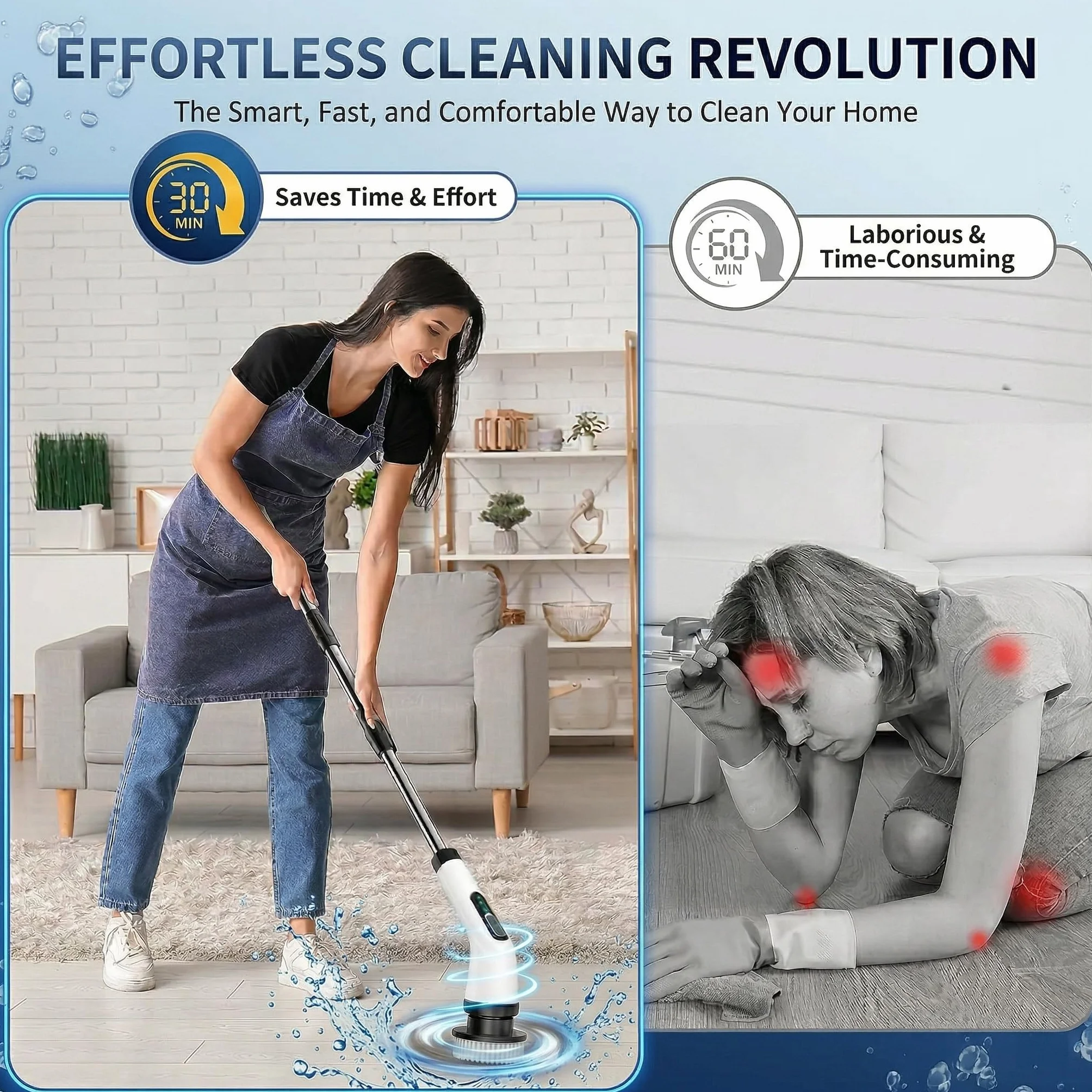 FYDEE Brosse Nettoyage Electrique, Brosse Rotative Nettoyage avec Batterie 3000mAh, 7 Têtes Interchangeables, Manche Réglable, IPX7 Étanche, 2 Vitesses, Idéale pour Salle de Bain, Maison et Cuisine