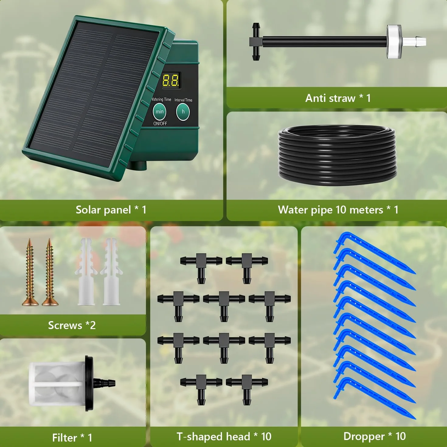 Onherm Arrosage Automatique Solaire Kit avec Tuyau 10M, Système d'Irrigation Goutte à Goutte pour Jardin