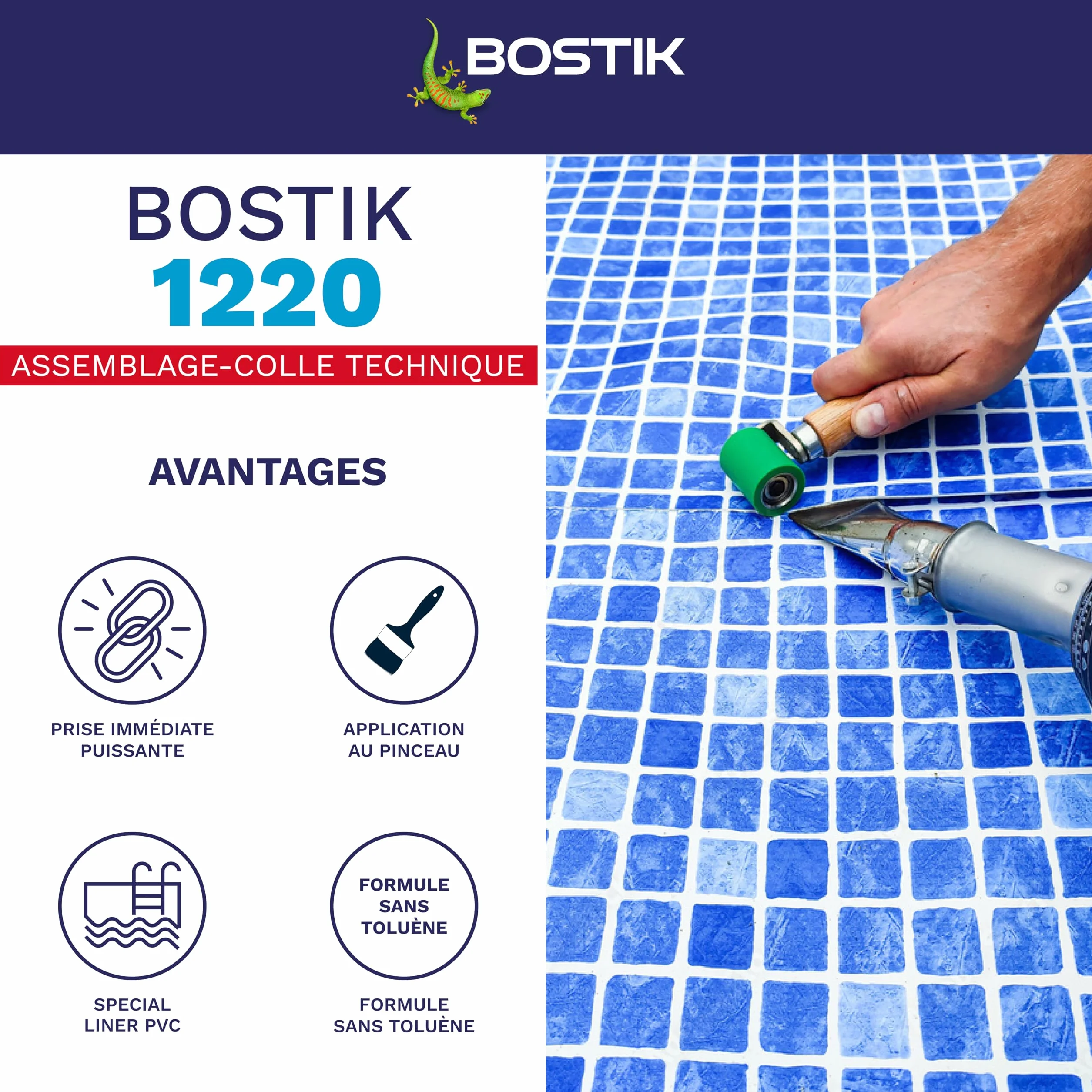 Bostik - Colle Contact Nitrile Liquide 1220 - Multi-Usages - Idéale Pour Liner PVC - Transparente - Tube de 125 ml