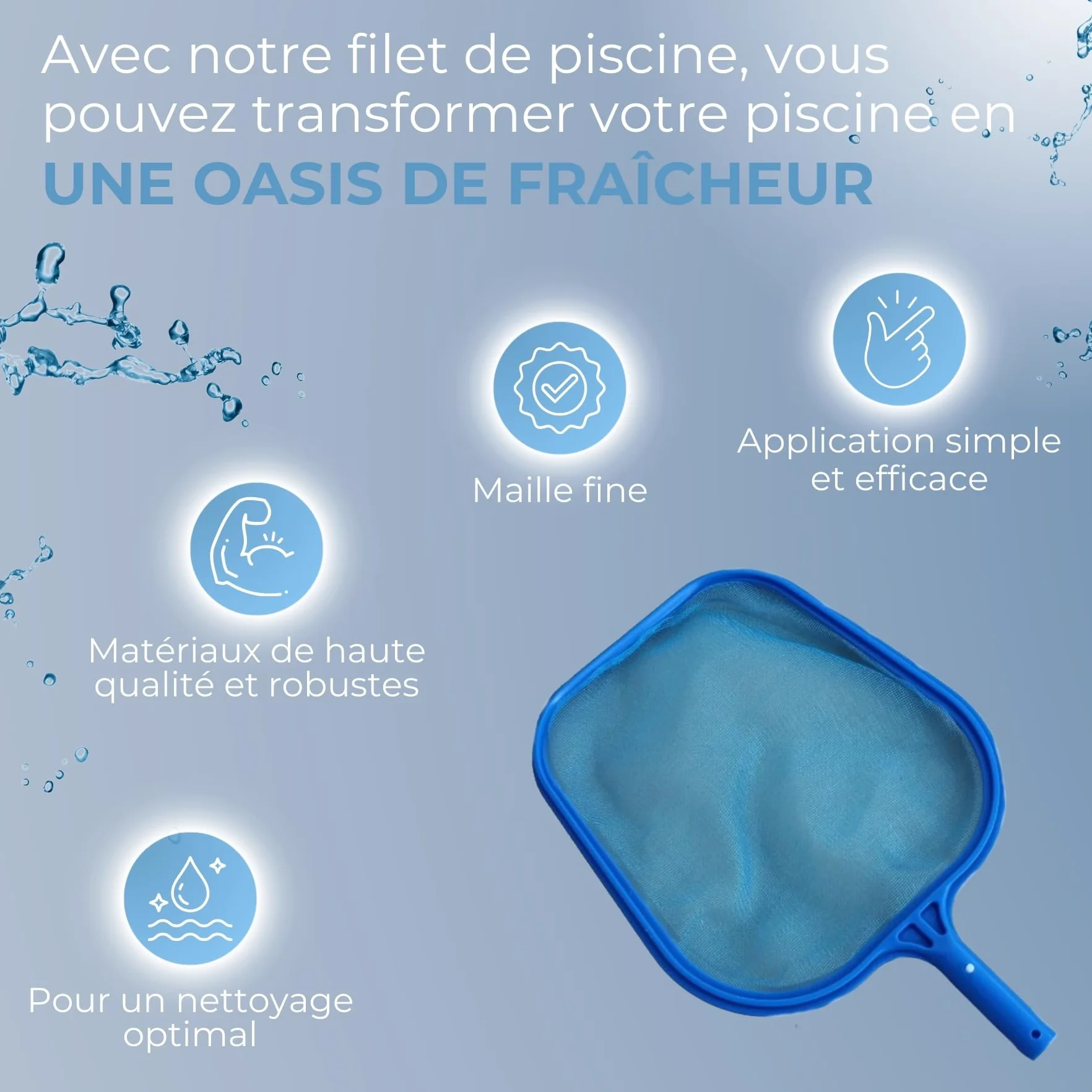 Épuisette de Piscine en Plastique 20 x 30 cm Mailles Fines pour Perche Télescopique