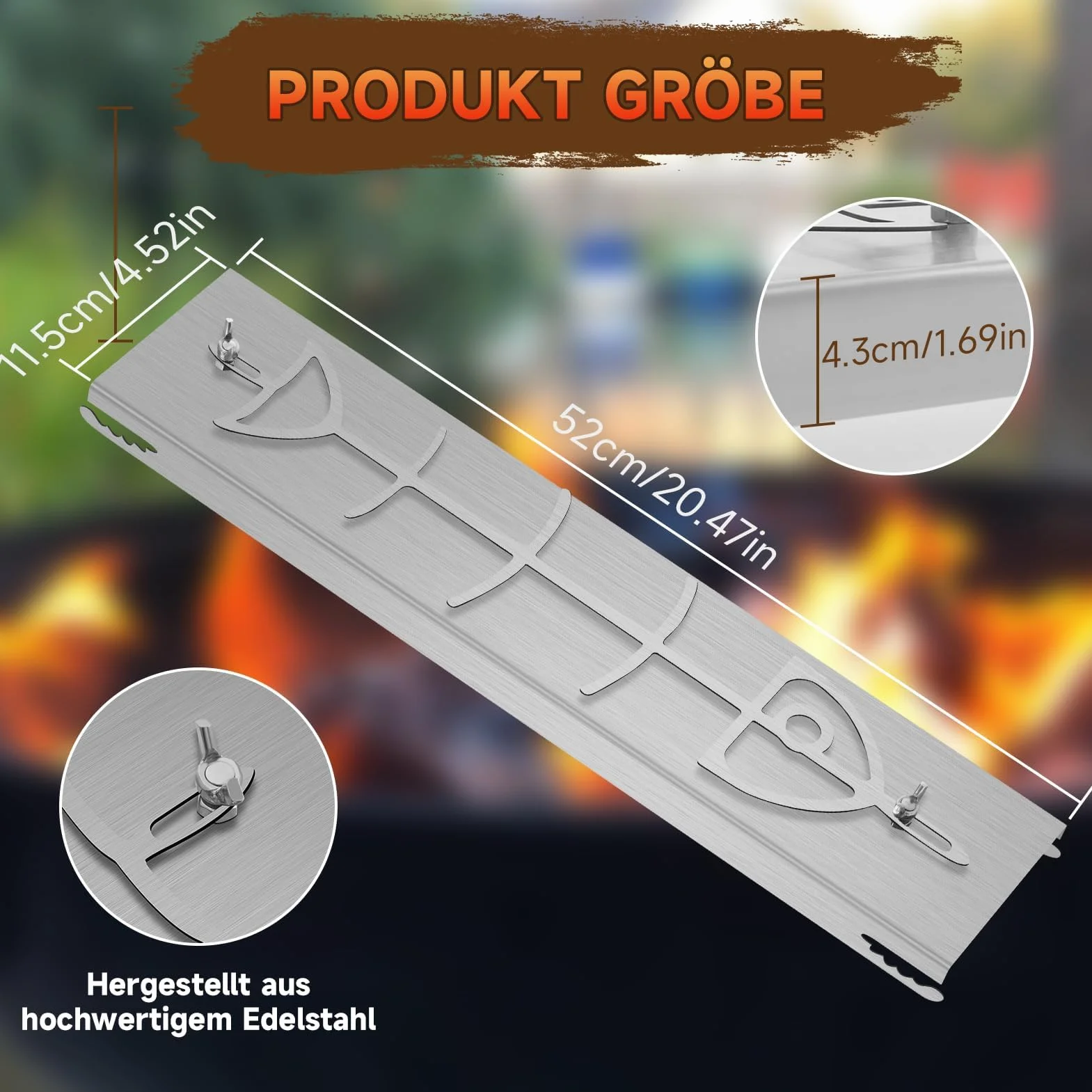Planche à saumon flambée en acier inoxydable pour brasero et barbecue sphérique, réversible 180°, 5 positions