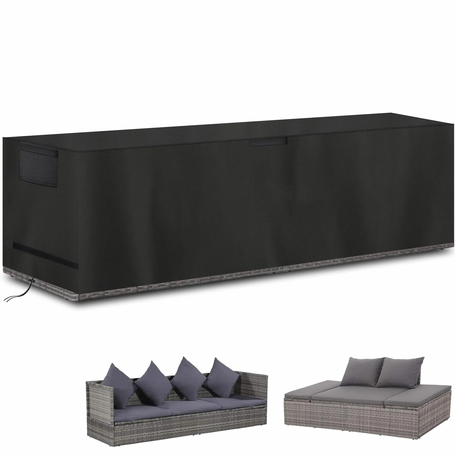 Housse Protection Canapé Jardin 600D Oxford Résistante Intempéries UV Noir 220 x 80 x 80 cm