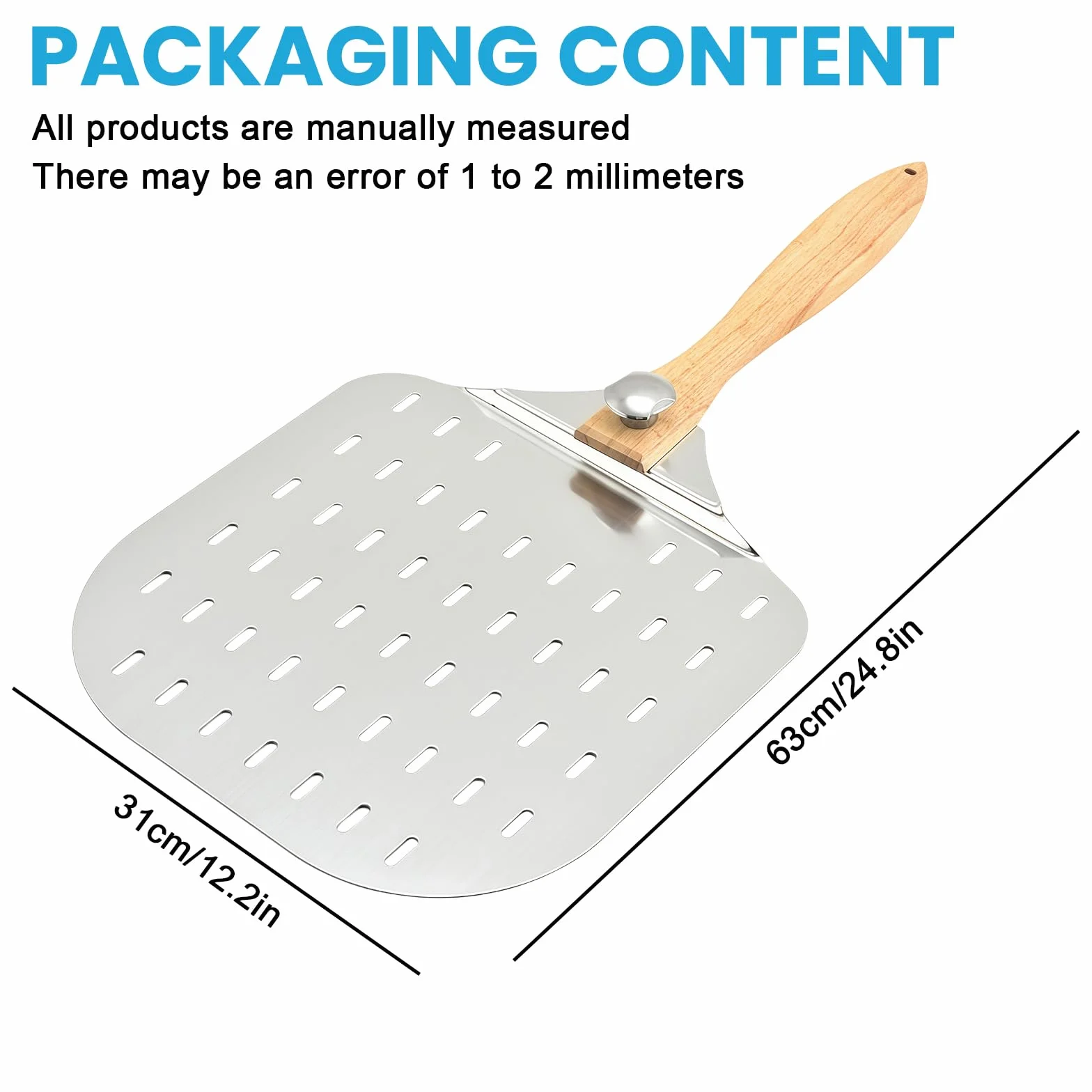 Pelle à pizza perforée 12 pouces aluminium anodisé poignée anti-brûlure amovible 31 cm