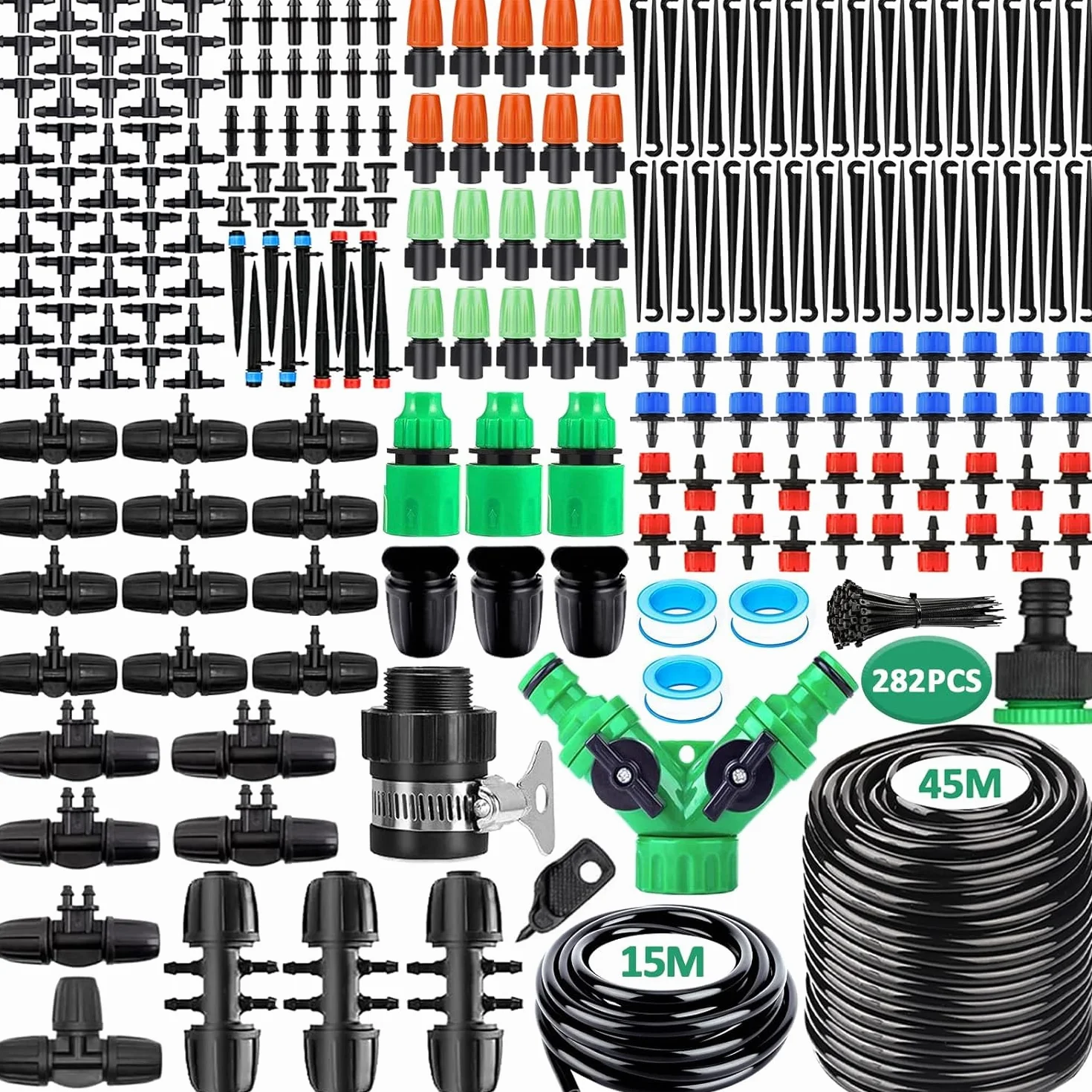 Kit Arrosage Goutte à Goutte 281 Pièces 45M +15M Tuyau pour Jardin Potager Pelouse
