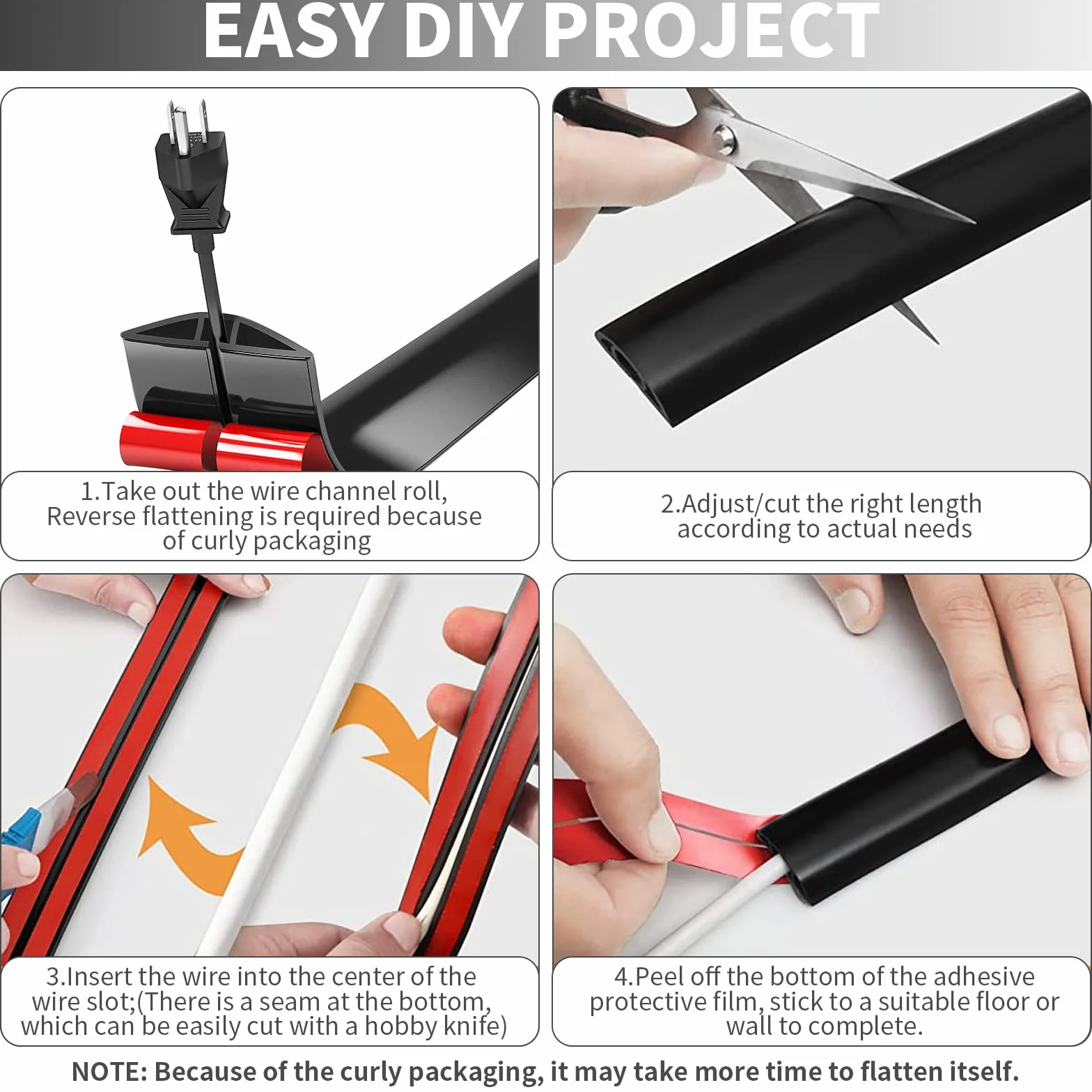 Bocguy Cache Cable Sol, Petit Canal de câble Flexible,1M x 3cm Goulotte Passe Cable Sol Silicone, Cache Fil Électrique Sol Auto-Adhésif Facile à Couper Montage pour Tous Les Câbles (Noir-Arrondi)