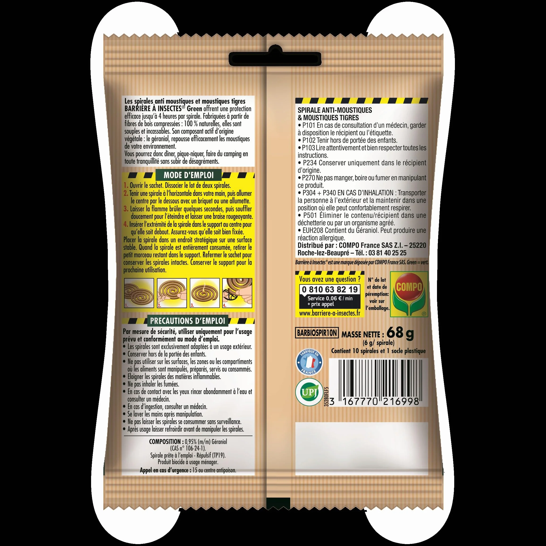 Green Anti-moustiques à Base de géraniol Sachet de 10 Spirales