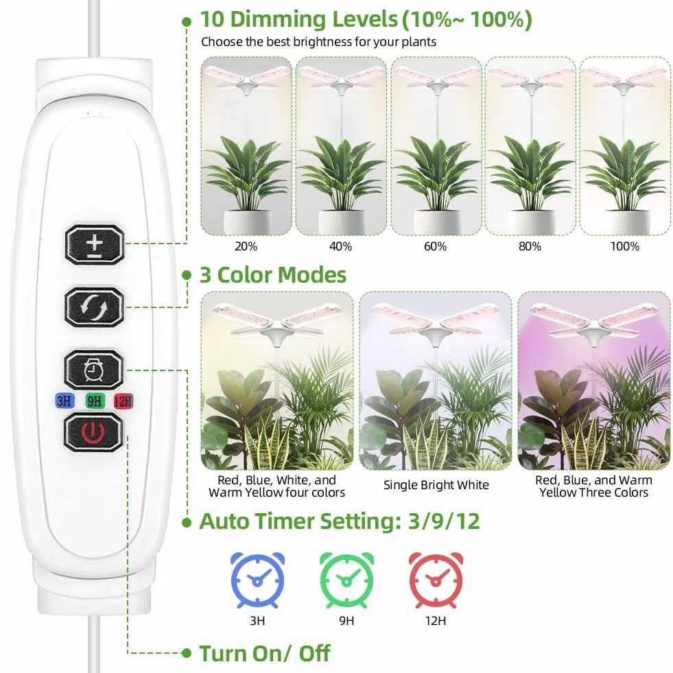 Lampe de Plante 240 LED Lampe de Culture Spectre Complet Hauteur Réglable 35-170cm Style Quatre Feuilles