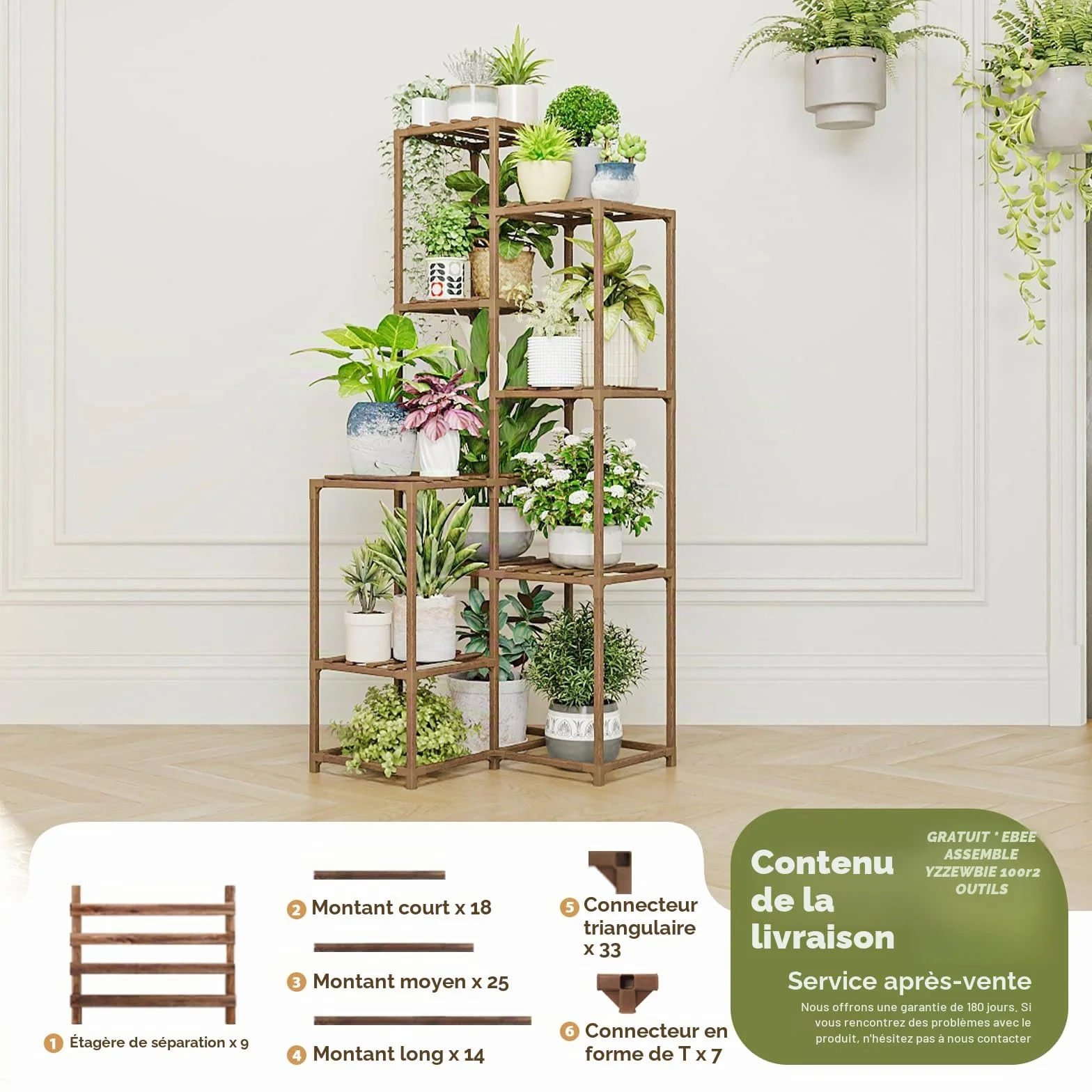 Bamworld Étagère d'angle pour plantes 138,9 cm bois intérieur extérieur