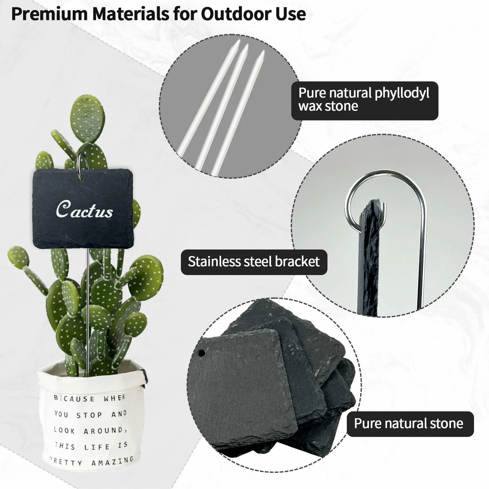 Étiquettes Plantes Ardoise Rectangulaires Lot de 12 avec Tige Métal Imperméables Extérieur Marqueurs Jardin Réutilisables Stylo Craie