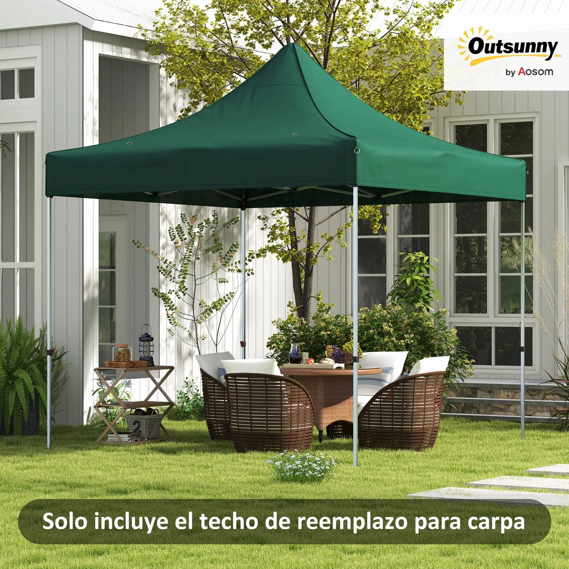 Outsunny Toit de rechange pour tonnelle pliable en tissu Oxford imperméable anti-UV Vert foncé 3 x 3 m