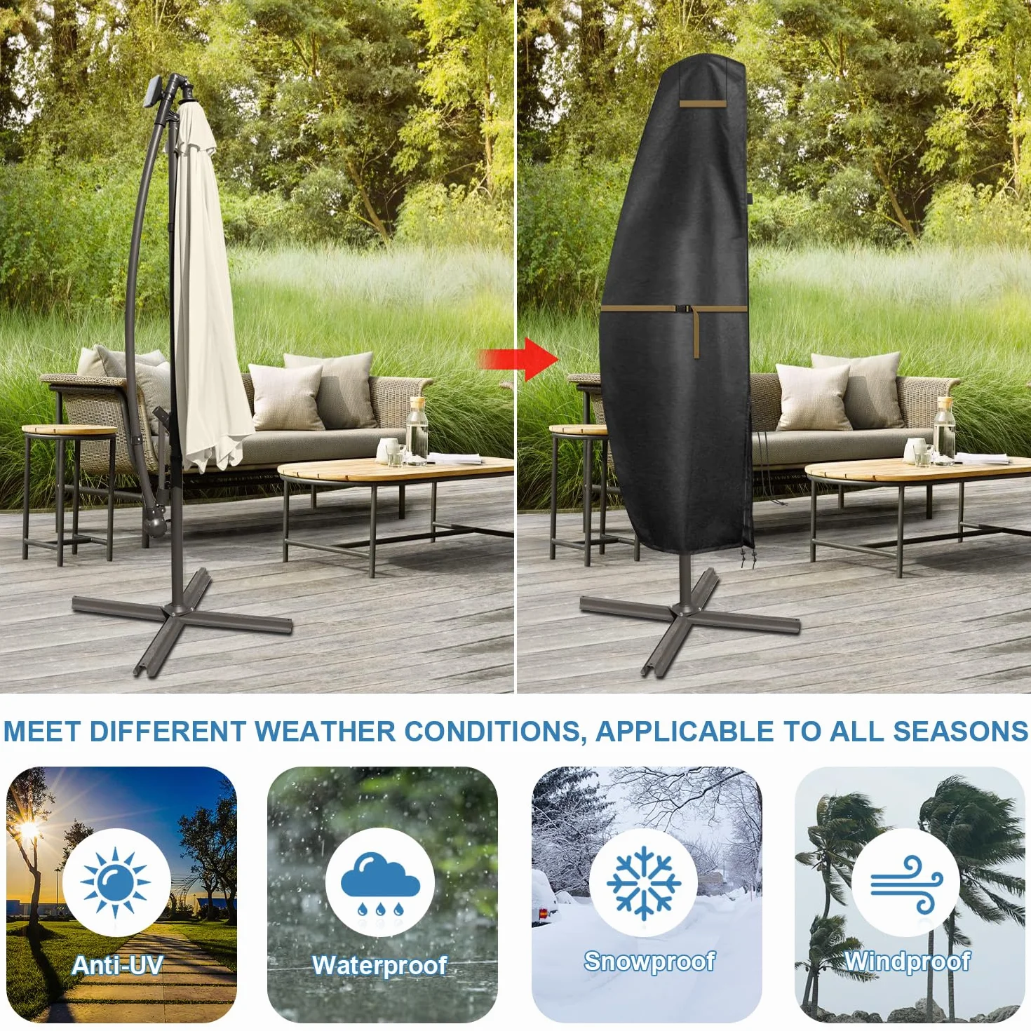 VANSHEIM Housse Parasol Déporté 220cm Protection Imperméable 420D Tissu Oxford 220x45/70/50cm