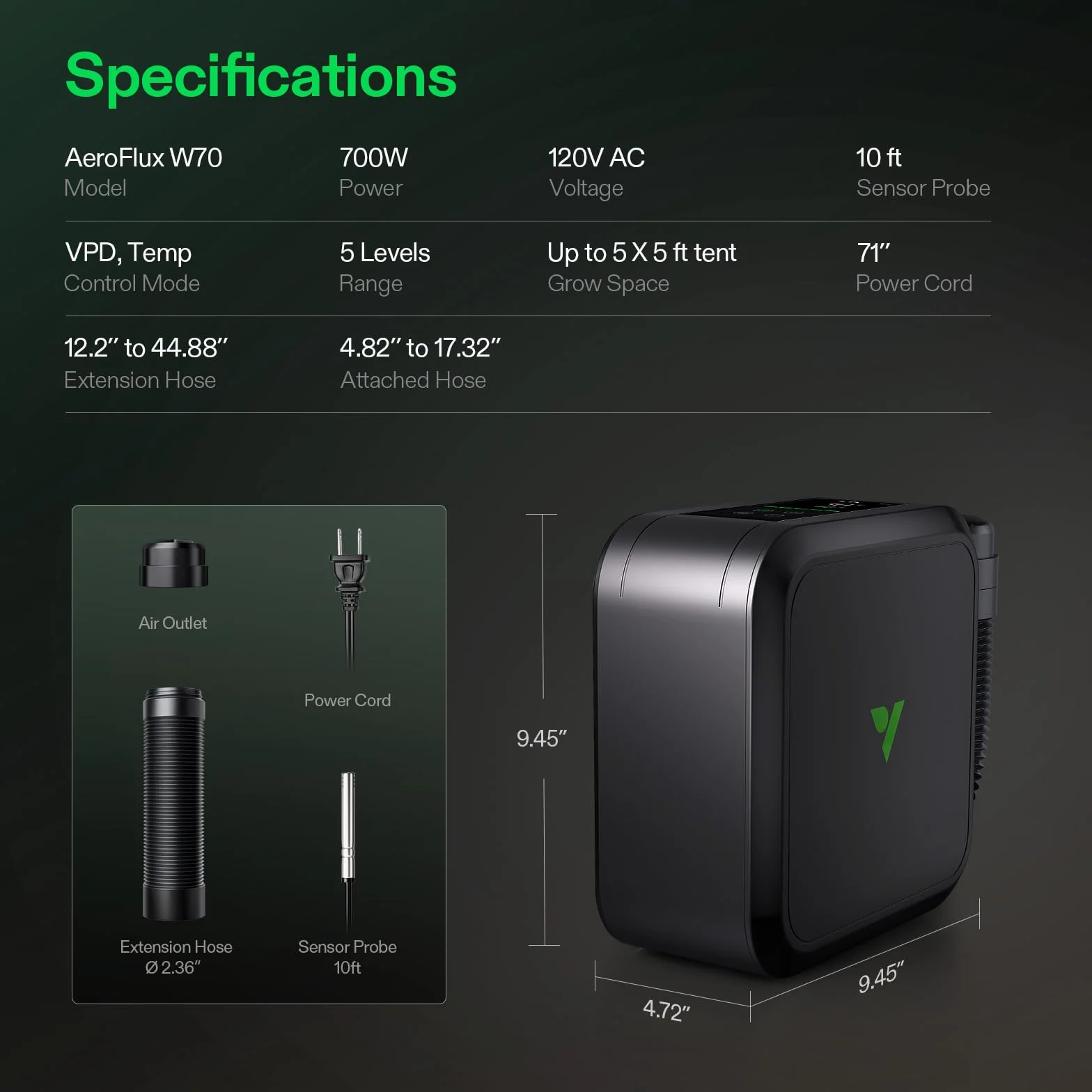 VIVOSUN AeroFlux Chauffage Intelligent pour Serre de Culture 700 W PTC avec Thermostat