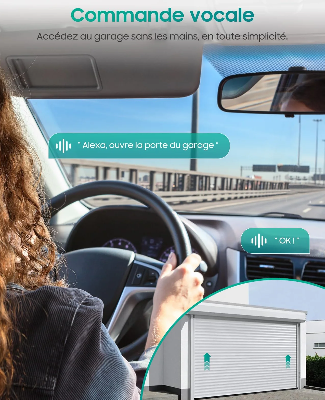 Yomogi Ouvre-Porte de Garage Wi-Fi, Module d’interrupteur Connecté de Garage, Contrôle Vocale et Programmation, Compatible Alexa/Google Home/Smartlife, Facile Installation