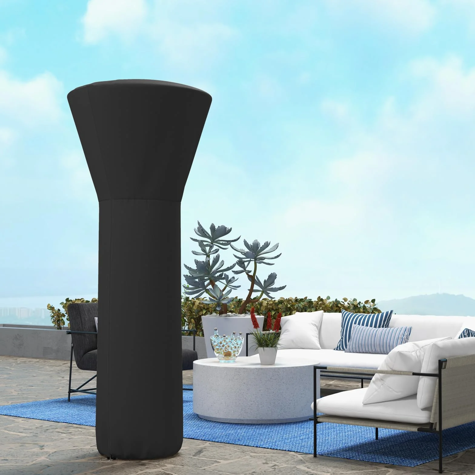 GOPLUS Housse de Chauffage de Terrasse 210D, Imperméable Protection pour Chauffage 220 x 86,5 x 48,5 CM Noir