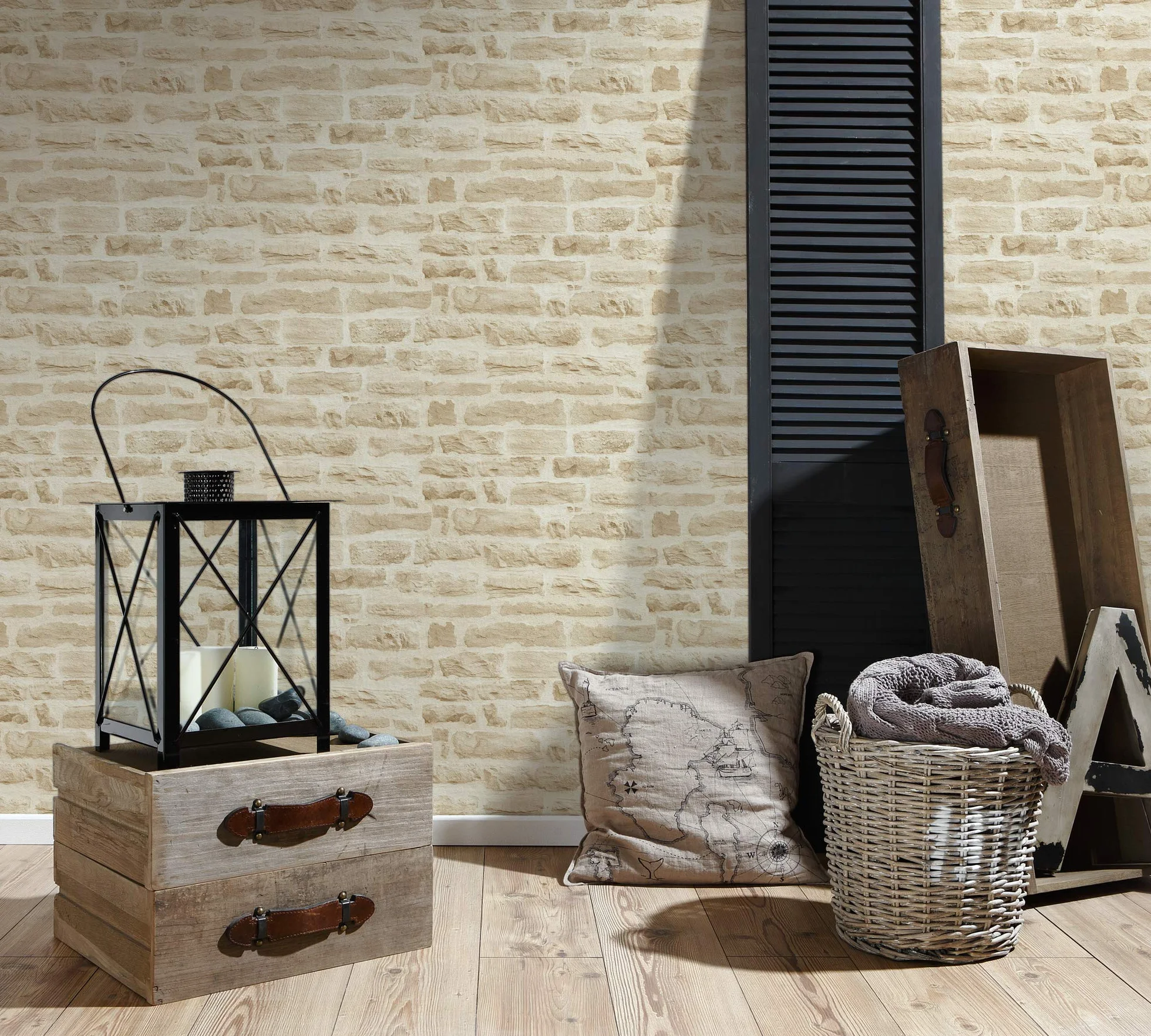 A.S. Création papier peint intissé style maison de campagne en crème, beige – papier peint effet pierre naturelle authentique 10,05 m x 0,53 m – 355802