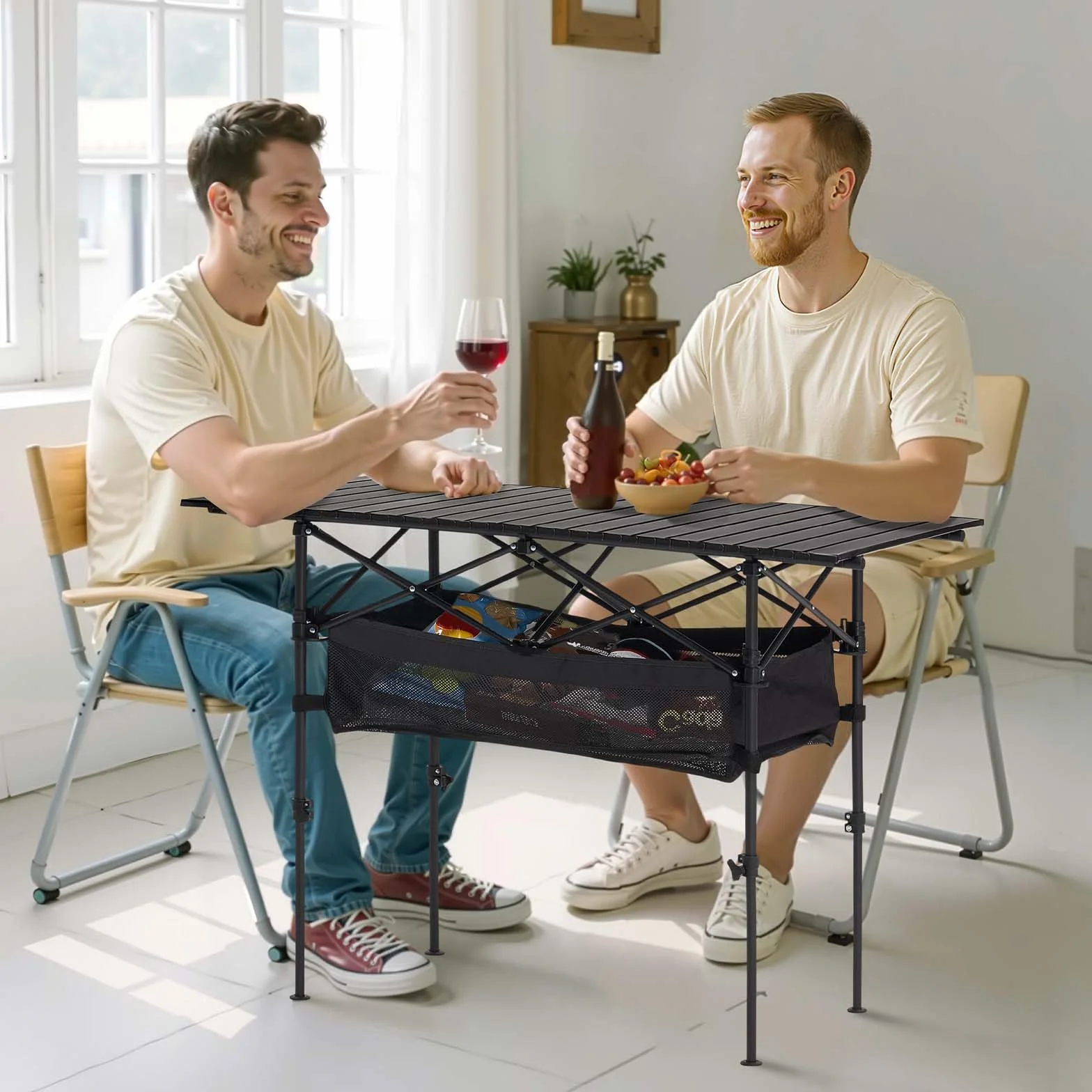 VEVOR Table de Camping Pliante 120x55 cm Aluminium Hauteur Réglable Noir