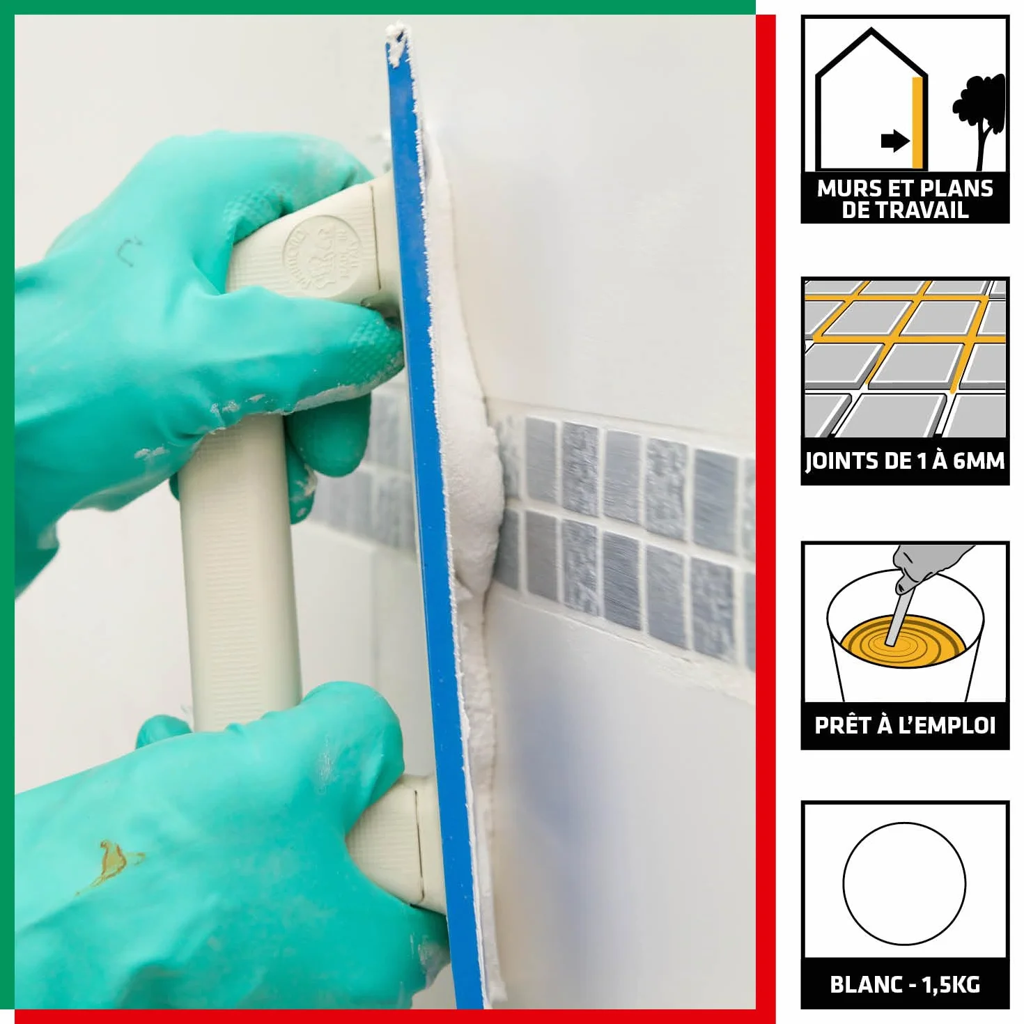 Parexlanko, Joint en Pâte prêt à l'emploi, Joint de carrelage compris entre 1 à 6mm pour mur et plan de travail intérieur, Blanc, 1,5kg