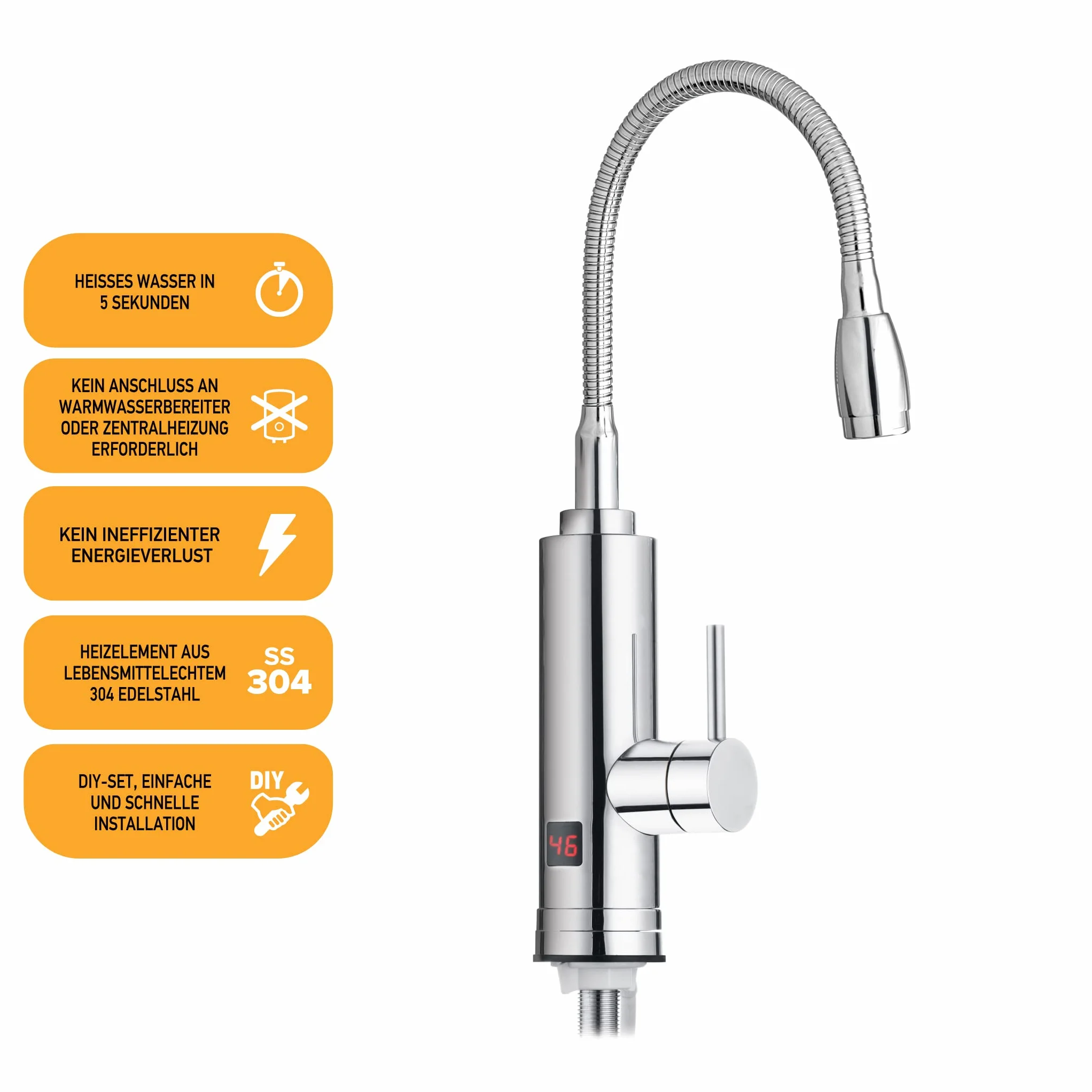 HOGART Robinet Électrique Chauffage Instantané 230 V 2 embouts