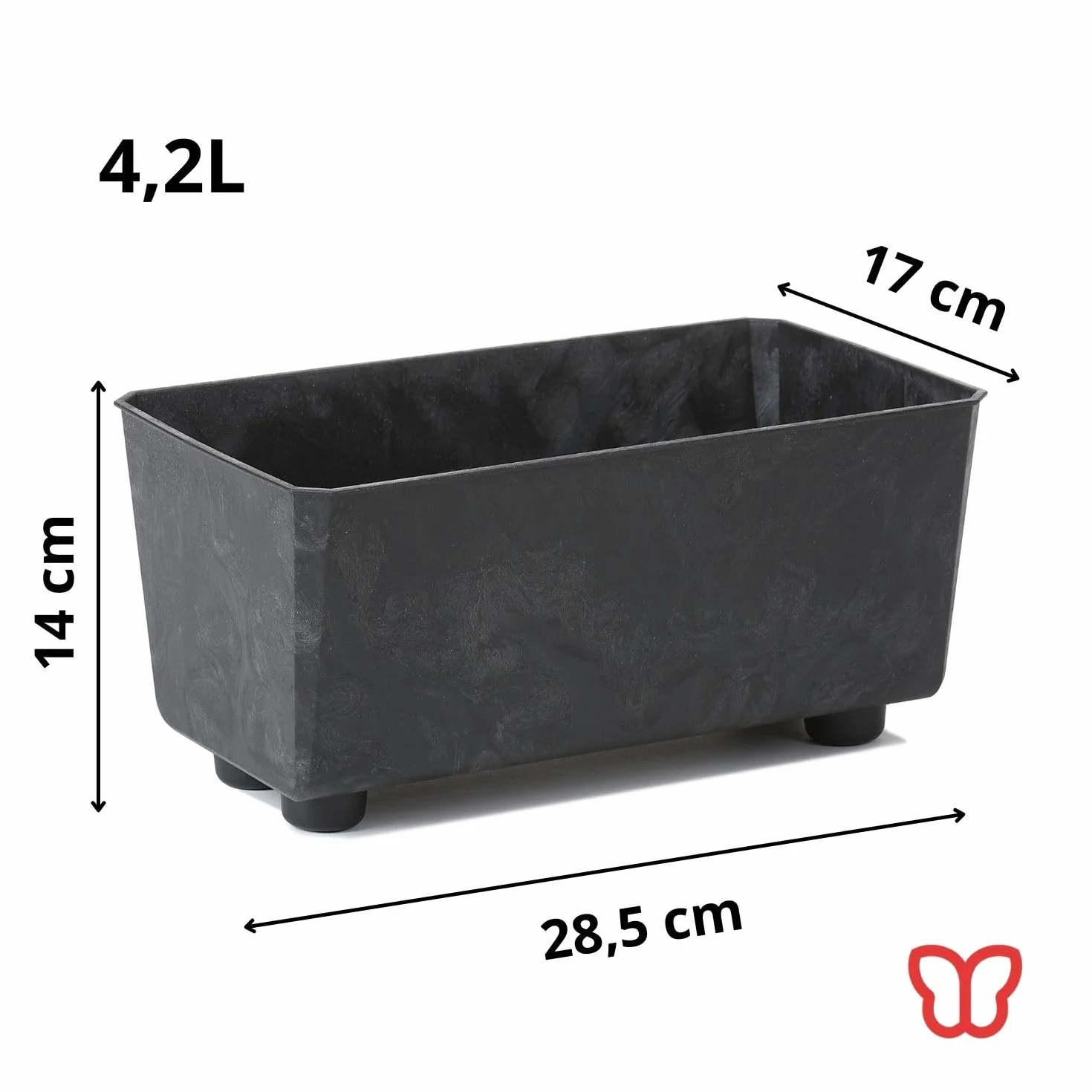 LAMELA Jardinière Rectangulaire Noir Aspect Béton 28,5 x 17 cm 4,2L Plastique Robuste Résistant Aux Intempéries