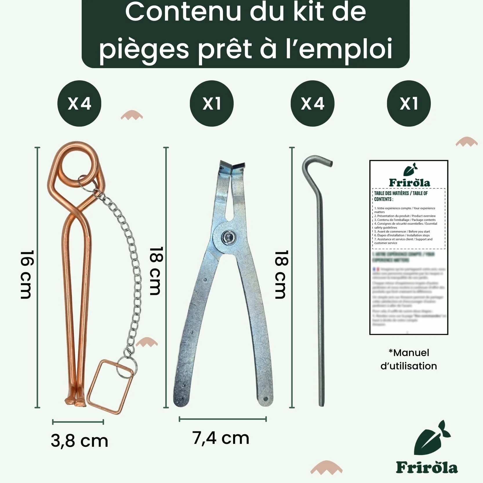 Piège à Taupe Putange avec Pince Améliorée - Lot de 4 - Acier Cuivré - Professionnel Efficace