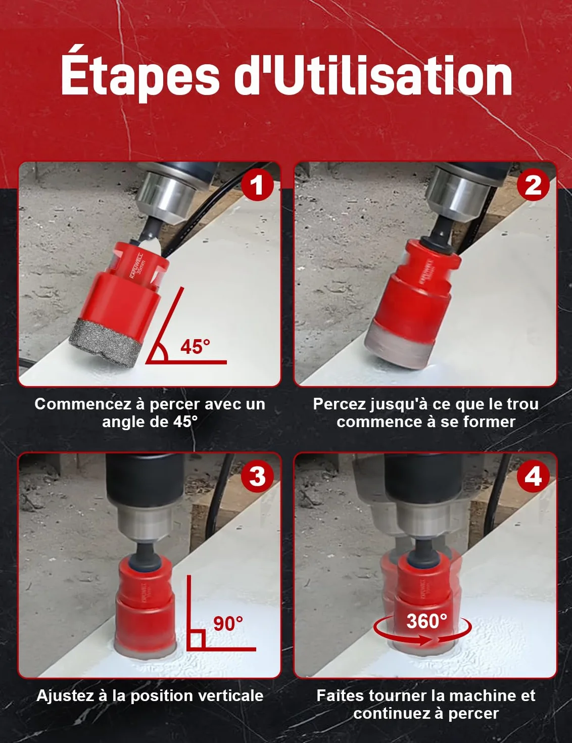 8 Pcs M14 Foret Carrelage Diamant, Scie Cloche Carrelage, TrépanCarrelage, Ø 6/8/10/12/35/50/68mm avec Adaptateur, Brasé Sous Vide, pour Porcelaine Carrelage Granit Marbre, Meuleuse d’Angle