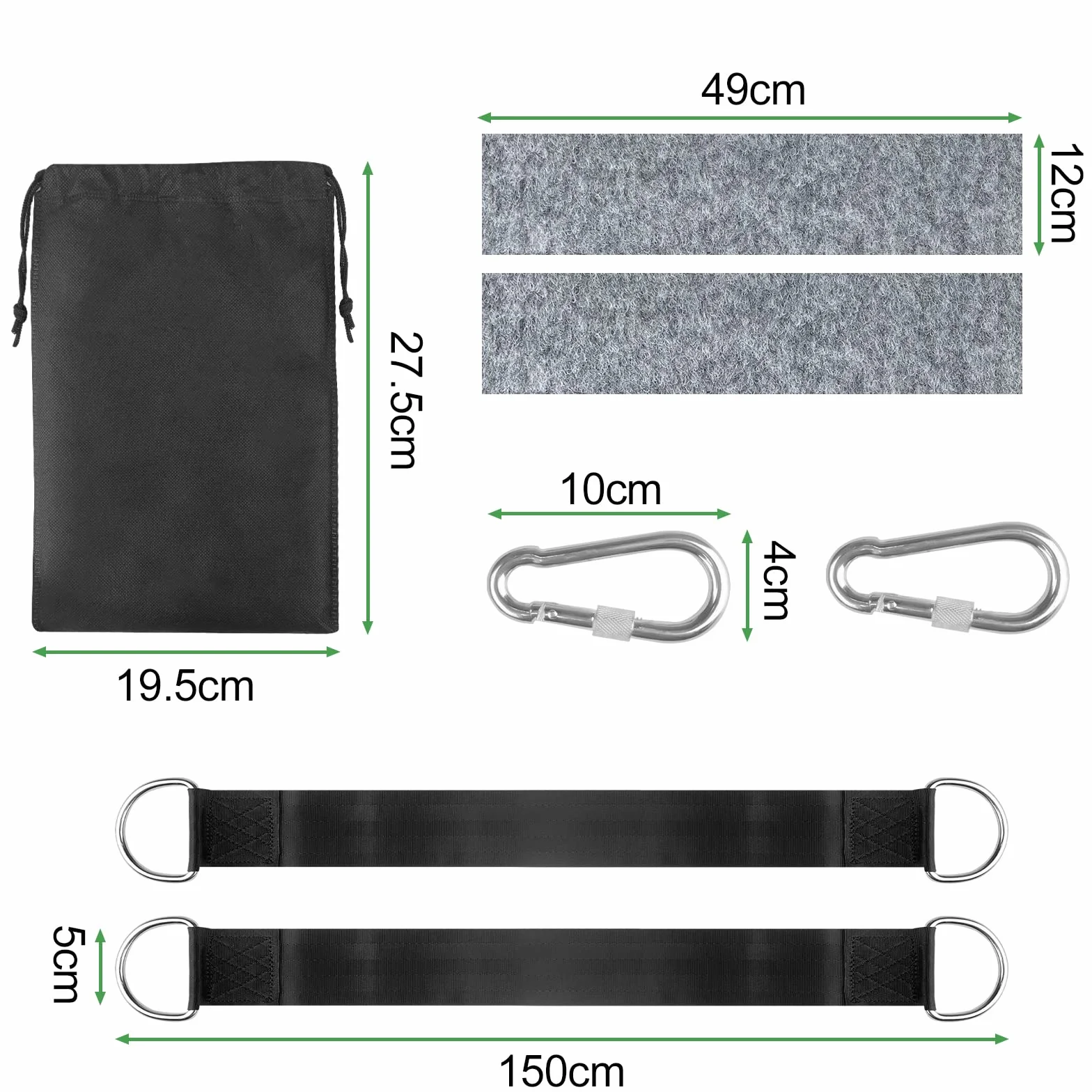 Fousenuk Sangle Hamac Fixation 400kg avec Sac de Rangement 2 Mousquetons Rembourrage Arbres