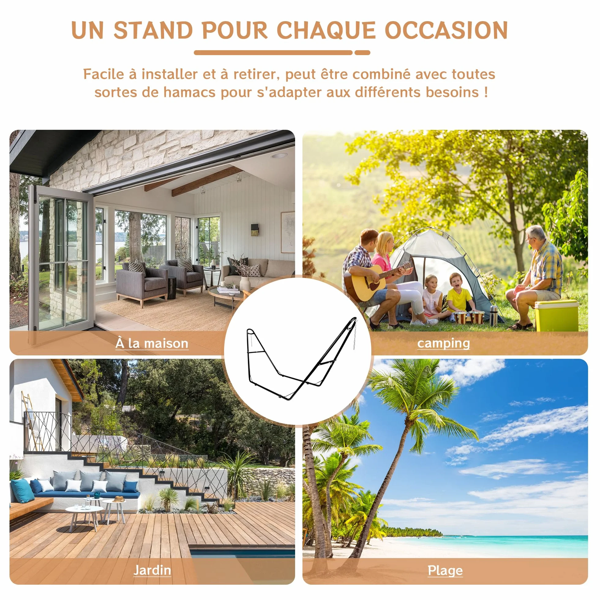 Support universel pour hamac 2 personnes 250 kg acier extérieur 2,9-4,3 m