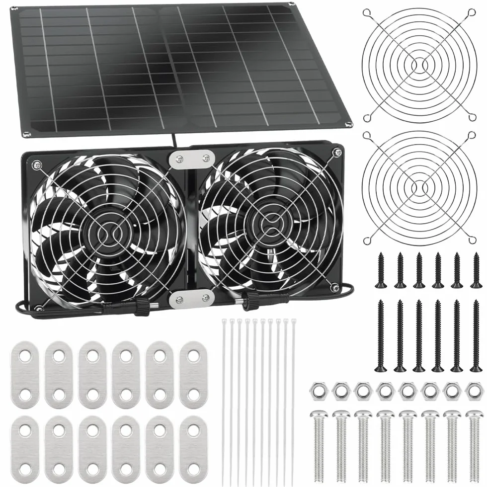 NAVESO Ventilateur Solaire 15W Extracteur d'air Solaire Double pour Camping-Cars Serres