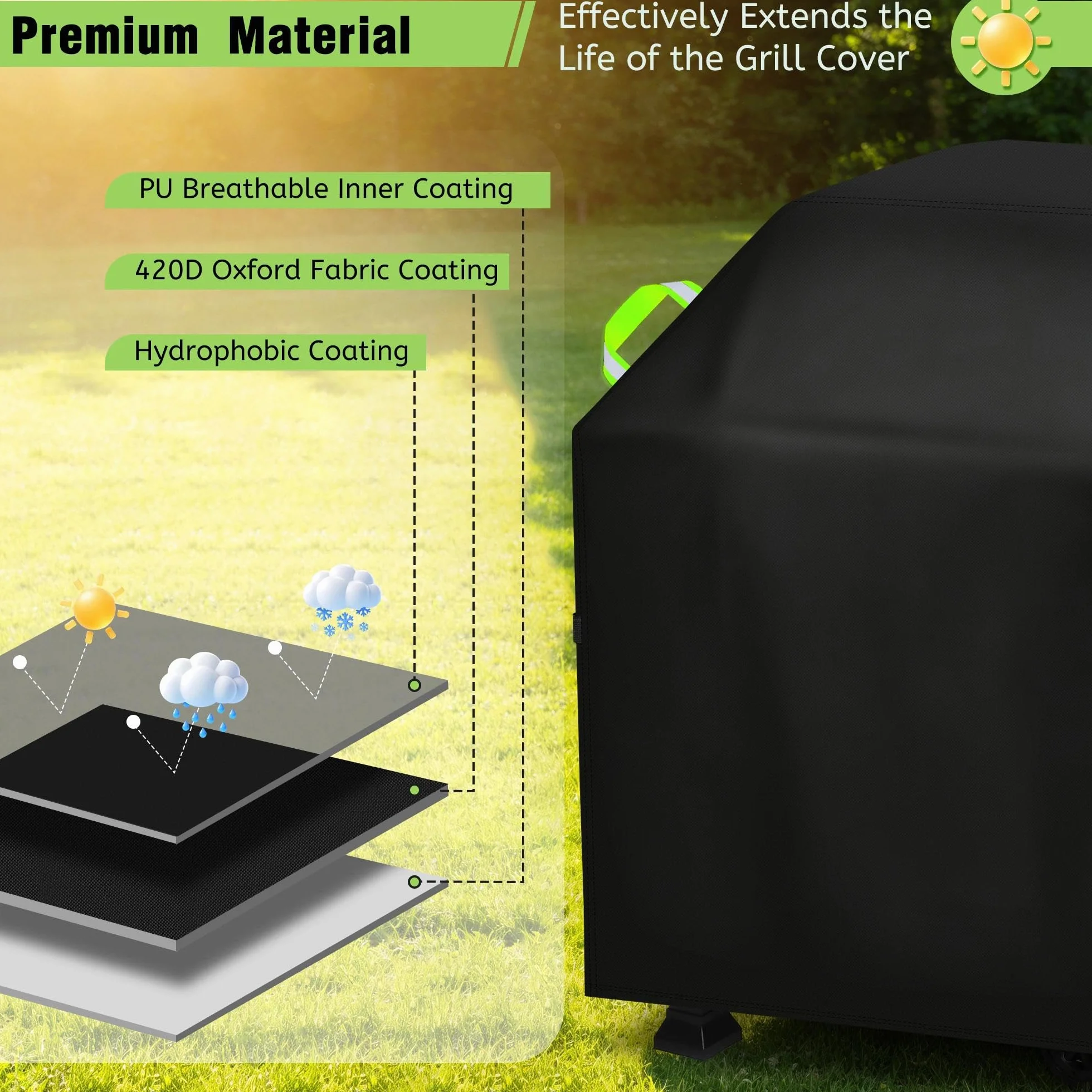 Housse Barbecue Exterieur 420D Oxford Imperméable 90x70x110 cm Protection Gaz BBQ Anti-Vent UV Poussière