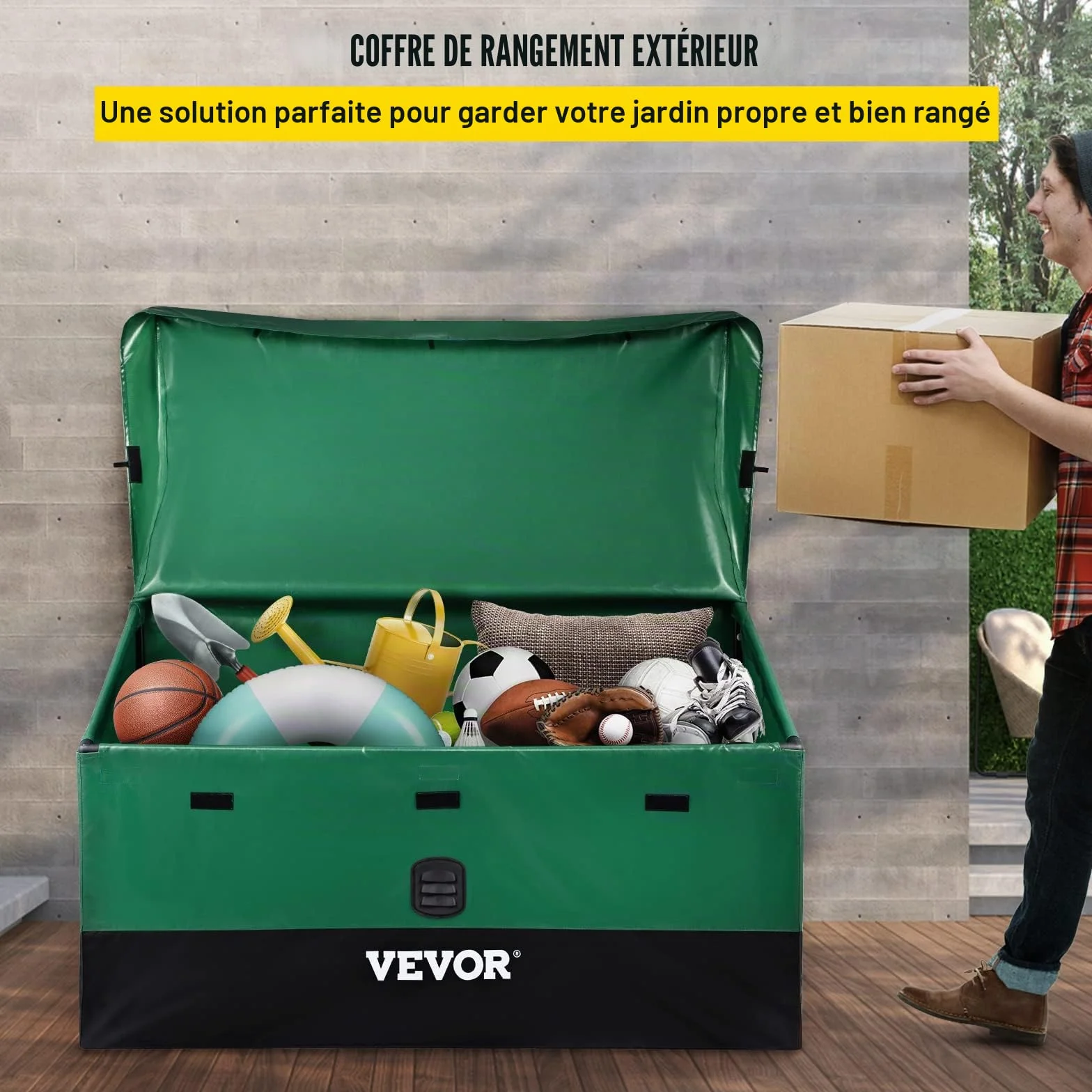 VEVOR Boîte de Rangement Extérieur 440 L Coffre de Jardin Étanche Cadre Galvanisé Bâche PE 122x63x75 cm