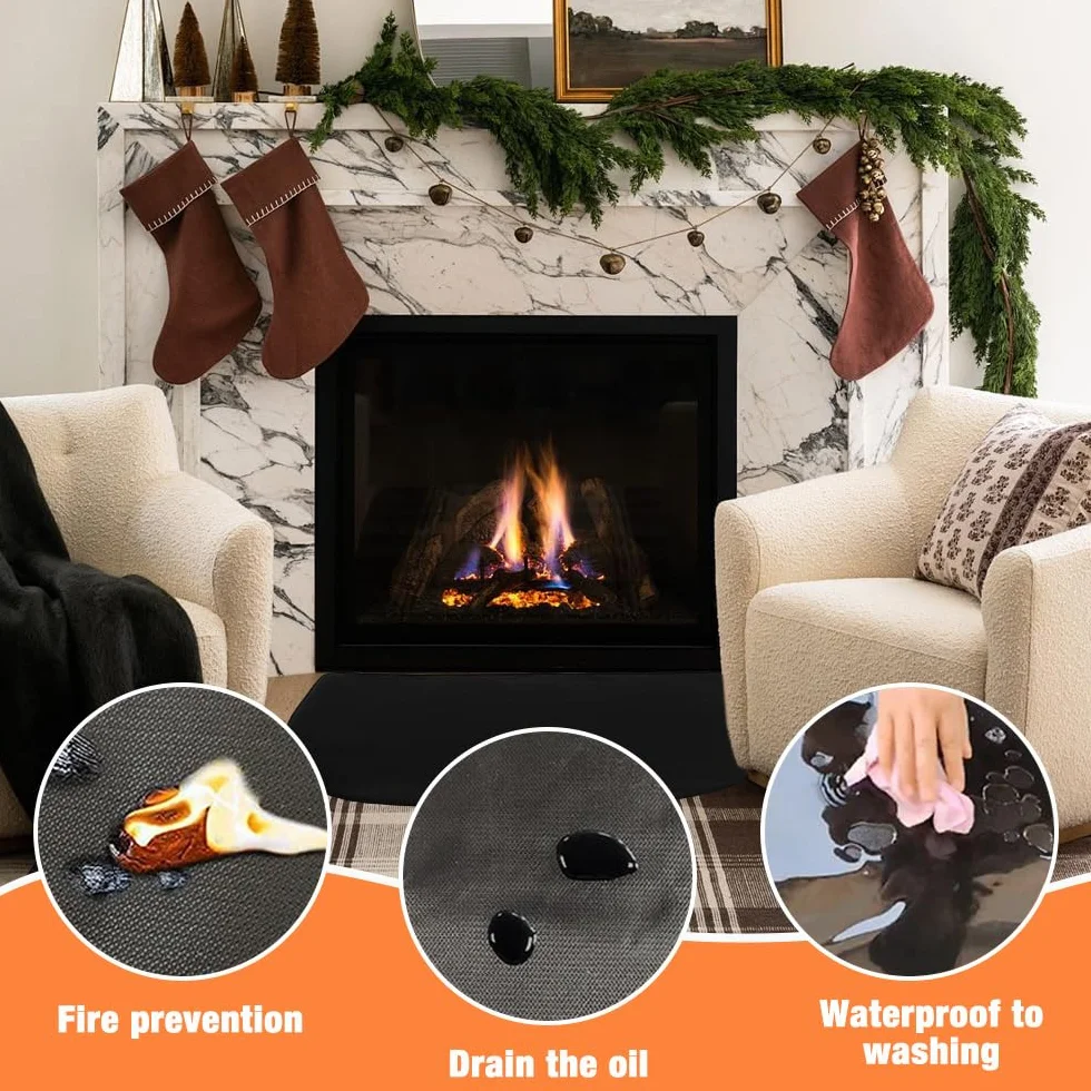 Tapis de Cheminée Ignifuge 50x100cm, Anti Feu, Résistant à la Chaleur, pour Poêle à Bois Intérieur Extérieur Noir