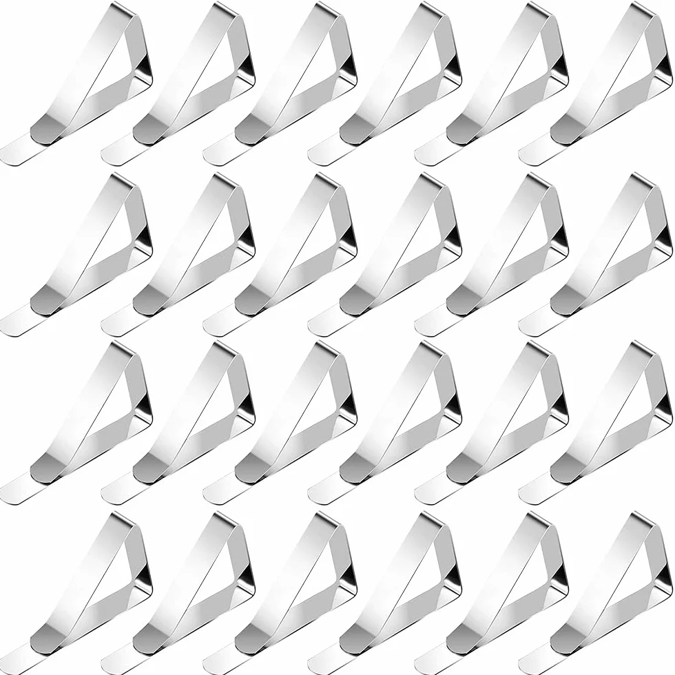 Clip Pince pour Nappe Anti-Glissant en Acier Inoxydable 24Pcs Argent